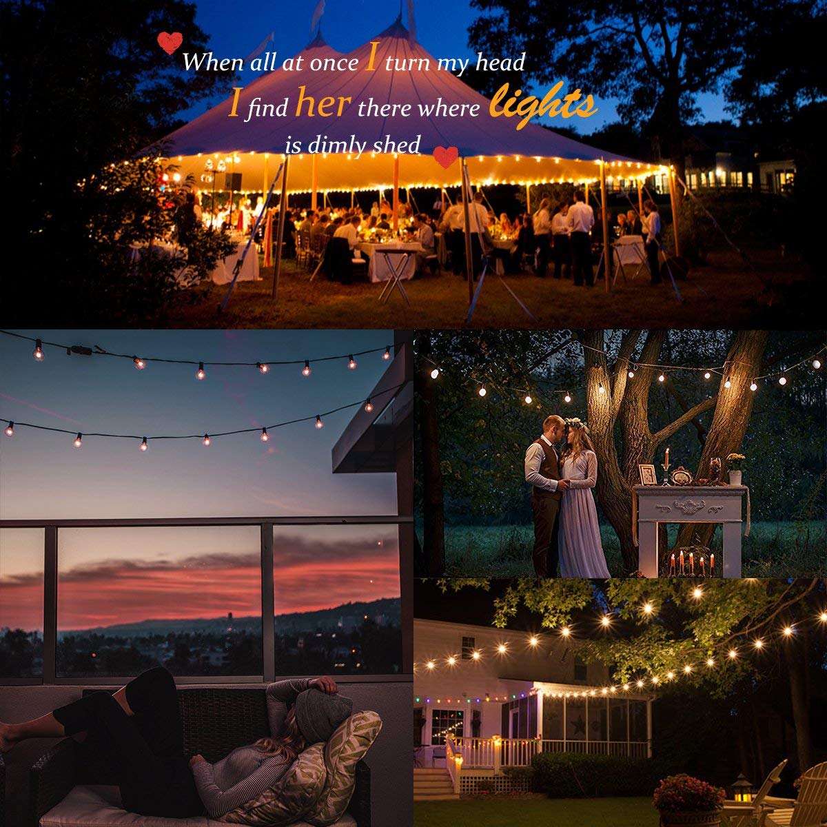 75ft Outdoor String Lights with 80 G40 Bulbs (Includes 5 Spare) - Connectable Globe Lights for Patio, Backyard, Pergola & Party Decor - Weatherproof Black Wire - Perfect for Weddings, BBQs & Outdoor Dining