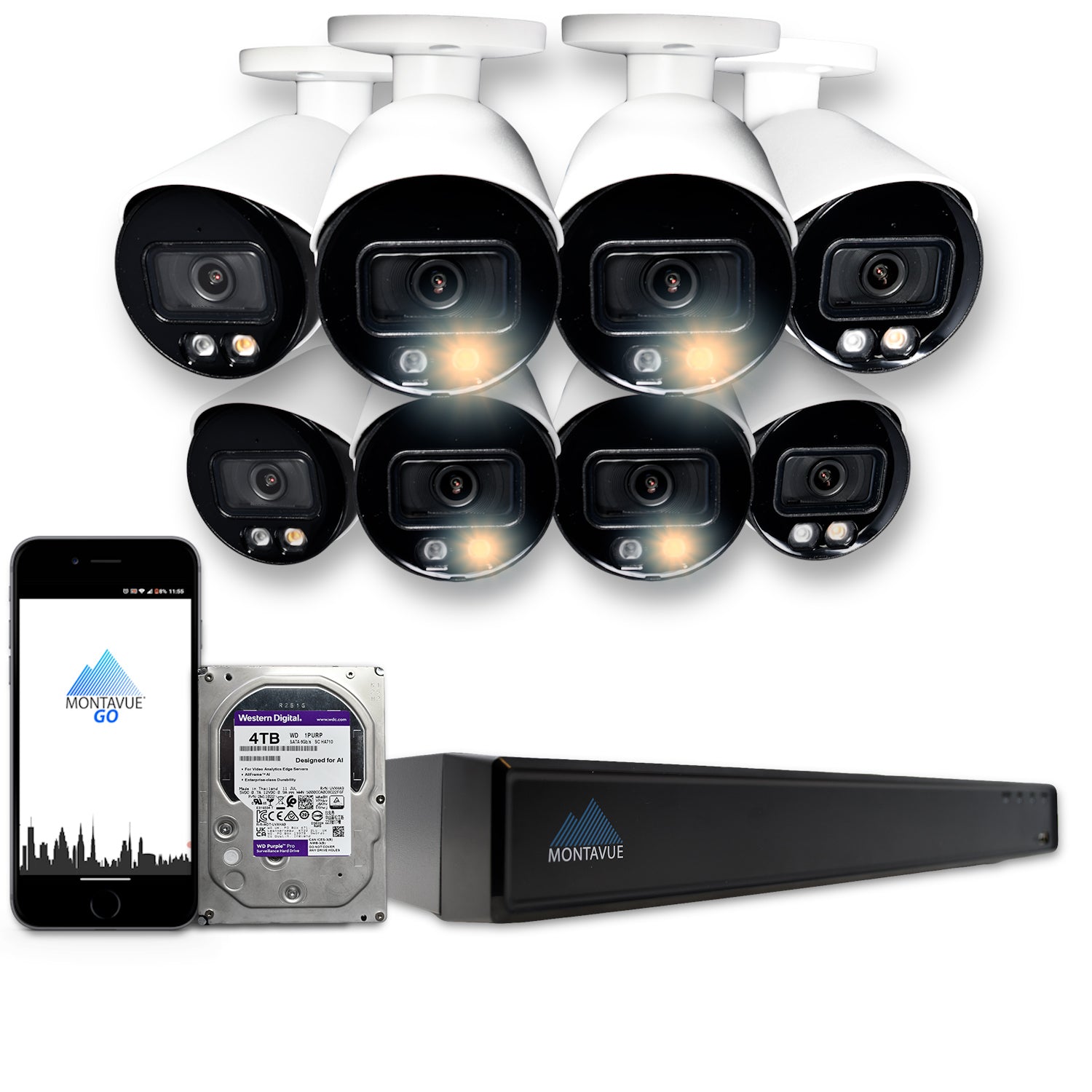 4MP 2K SMD+ Bullet Security Camera System - 4 Cameras & 16CH NVR with 4TB HDD | Outdoor/Indoor Surveillance for Home & Business Security | Night Vision & Weatherproof Protection