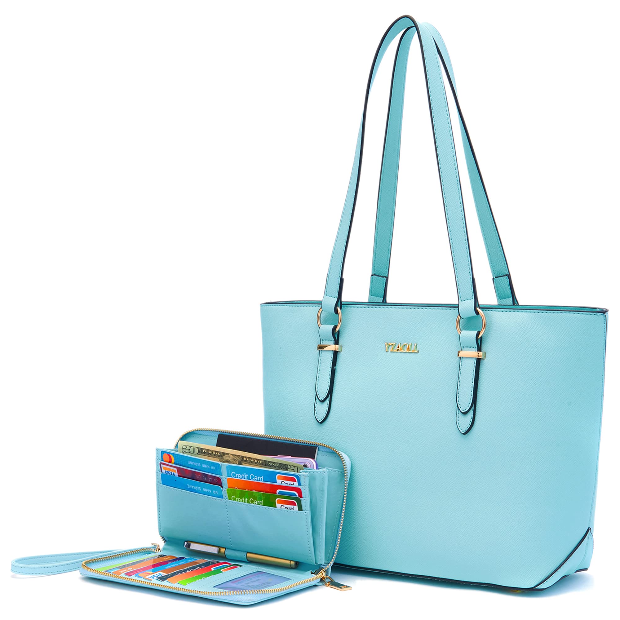 YZAOLL Women's Faux Leather Tote Bag - Medium & Large Shoulder Purse with Wallet Set | Stylish Handbag for Work, Travel & Everyday Use