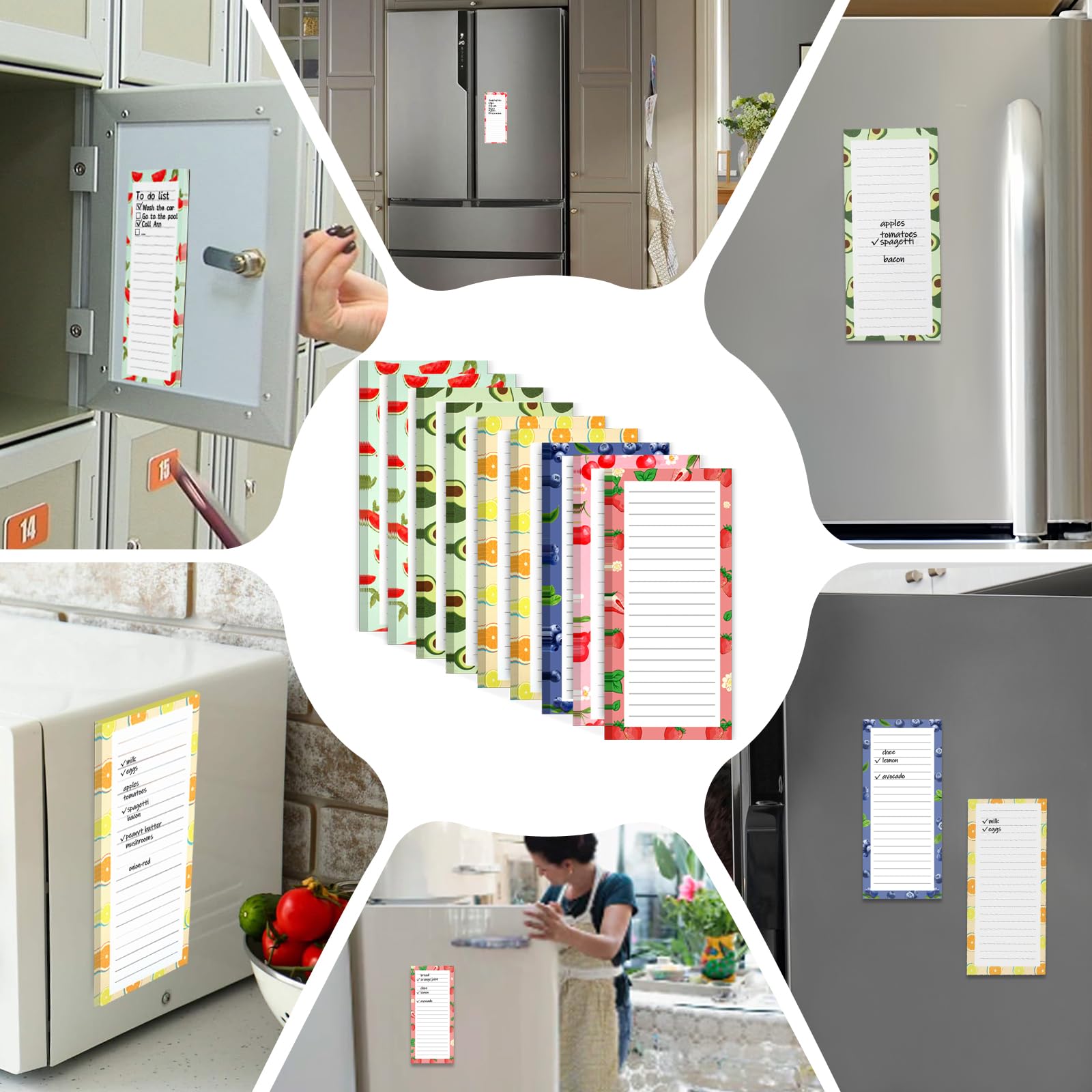 9 Pack Magnetic Notepads for Refrigerator - Fruit Design Grocery List Pads with Full Magnet Back (25 Sheets Each) - Perfect for Kitchen Organization, Shopping Lists & Family Reminders