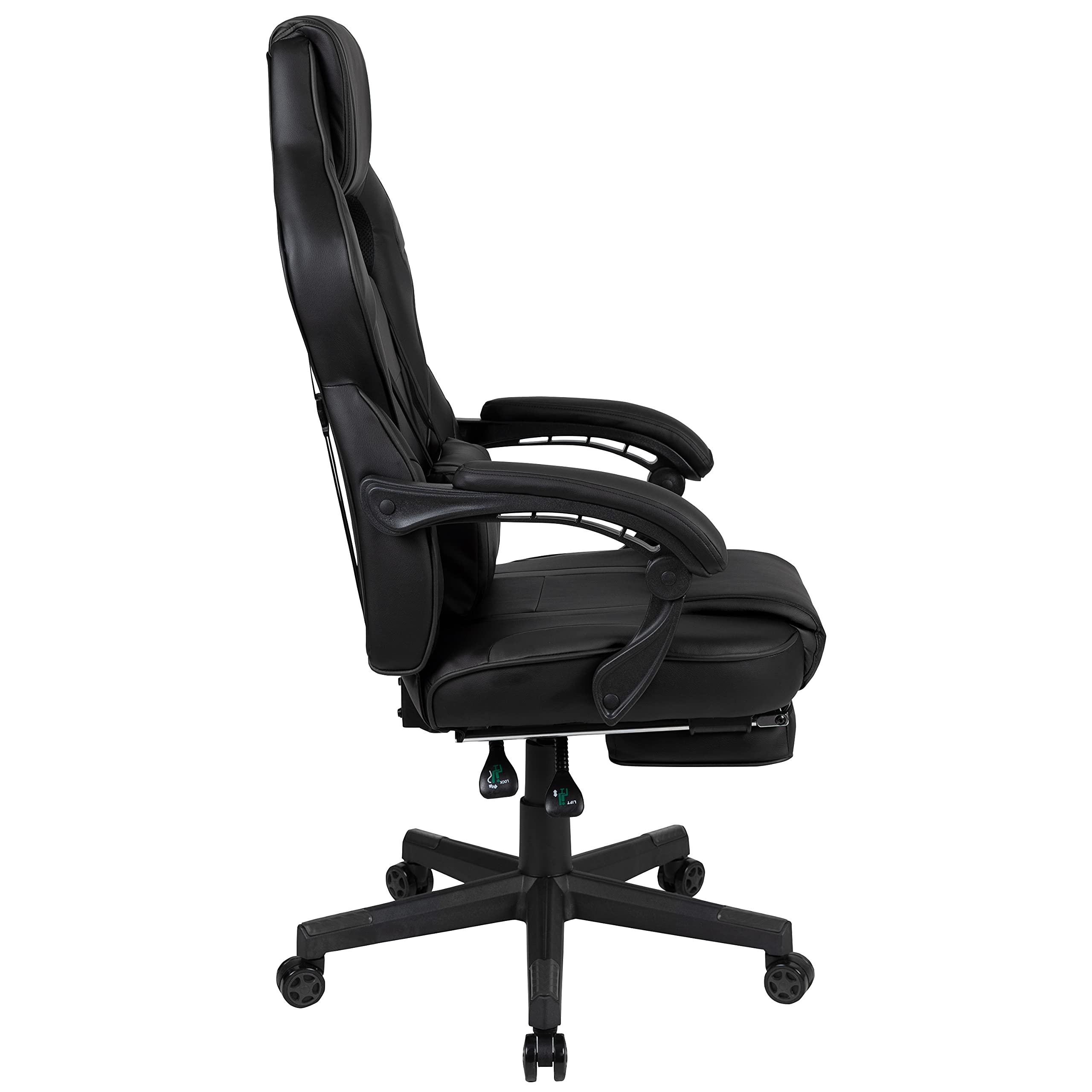 Emma & Oliver Black Ergonomic Gaming Chair with Adjustable Recline, Armrests, Footrest & Lumbar Support - Perfect for Office, Streaming & Long Gaming Sessions