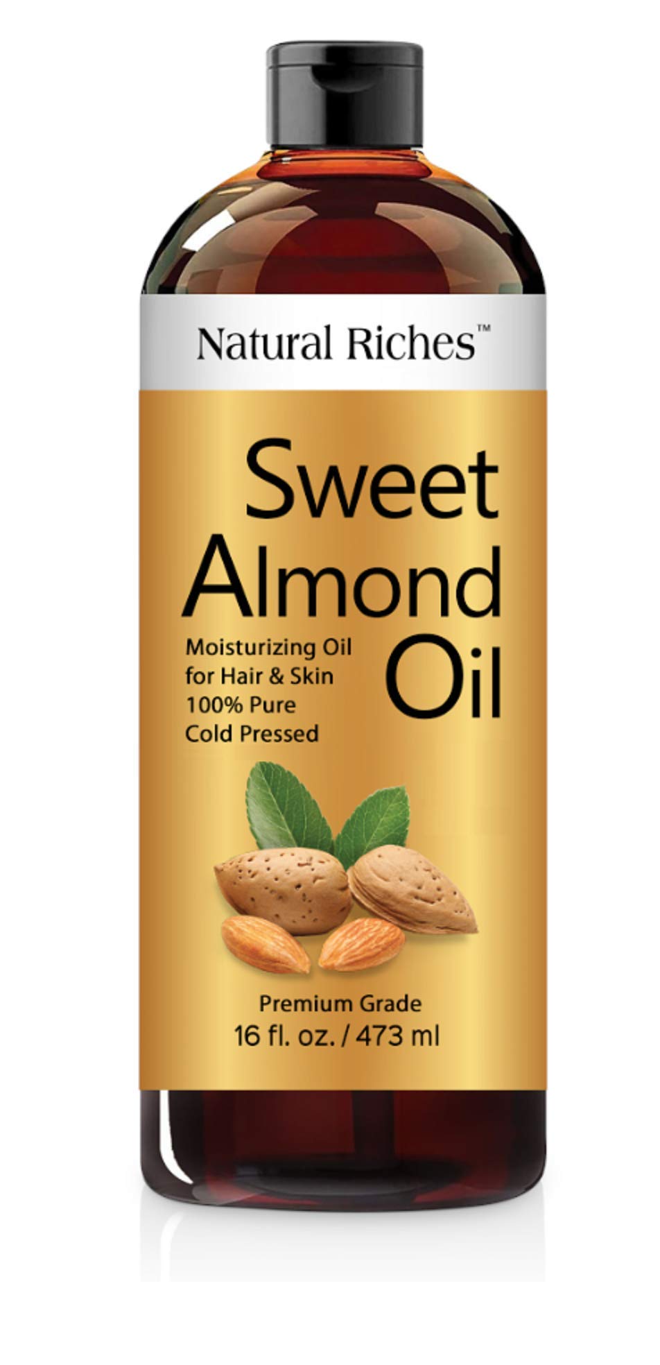 Natural Riches Organic Cold-Pressed Castor Oil & Almond Oil for Hair Growth - Thickens Hair, Reduces Hair Loss & Dandruff - Deeply Moisturizes Scalp & Skin - California-Grown Almonds - Perfect for Daily Hair Care, Scalp Massage & Skin Hydration