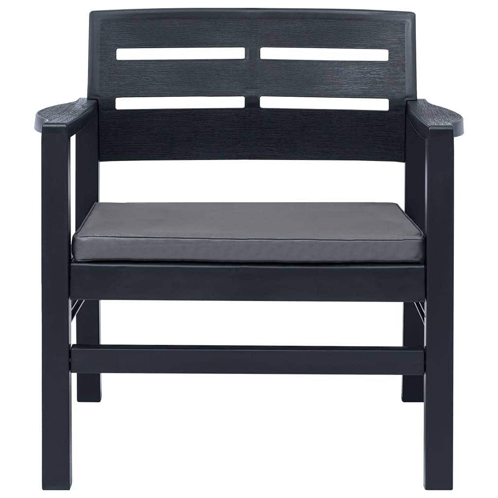 4-Piece Patio Lounge Set with Coffee Table, Bench & 2 Armchairs - Durable Plastic Outdoor Furniture for Backyard, Garden, Poolside & Deck - Anthracite Gray (Model 1449)