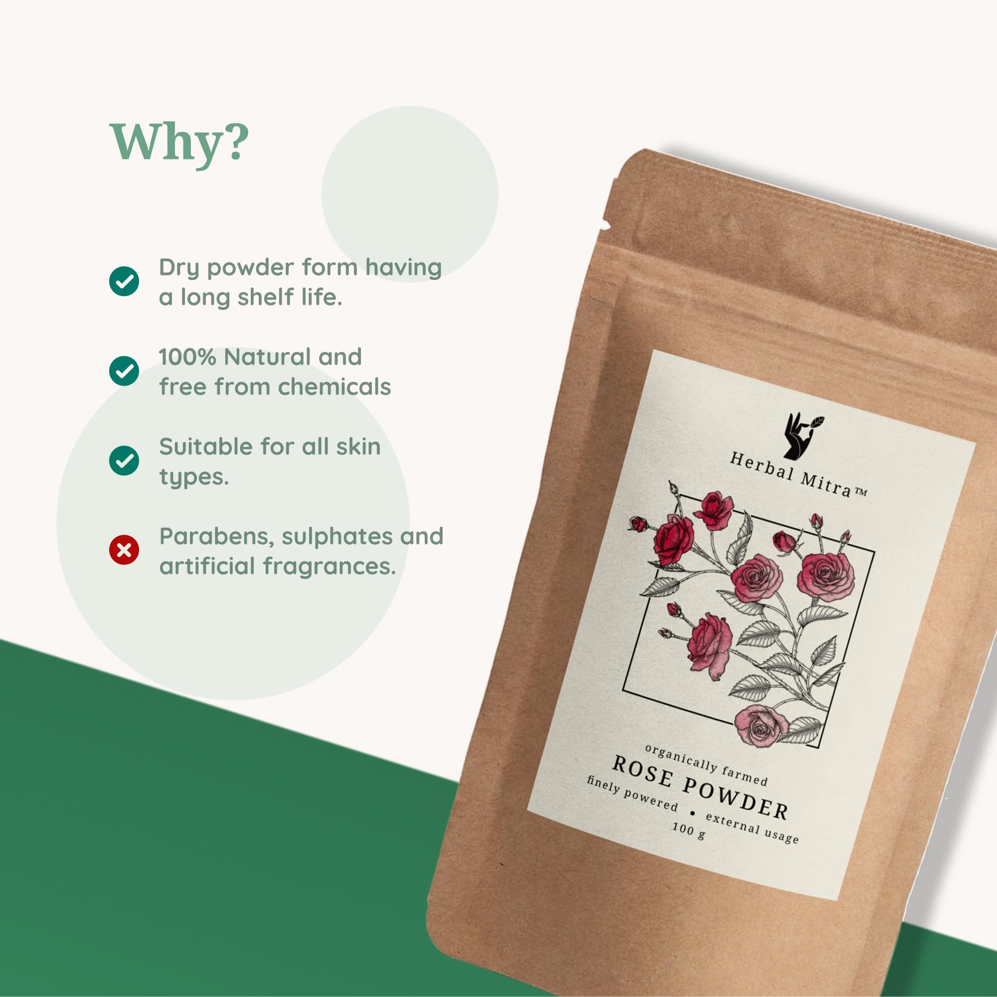 Pure & Natural Double Filtered Rose Powder for Skin Brightening, Tan Removal & Glow | Herbal Face Pack Mask | Eco-Friendly Paper Pouch (1 Count) | Perfect for DIY Skincare, Spa Days & Natural Beauty Routines