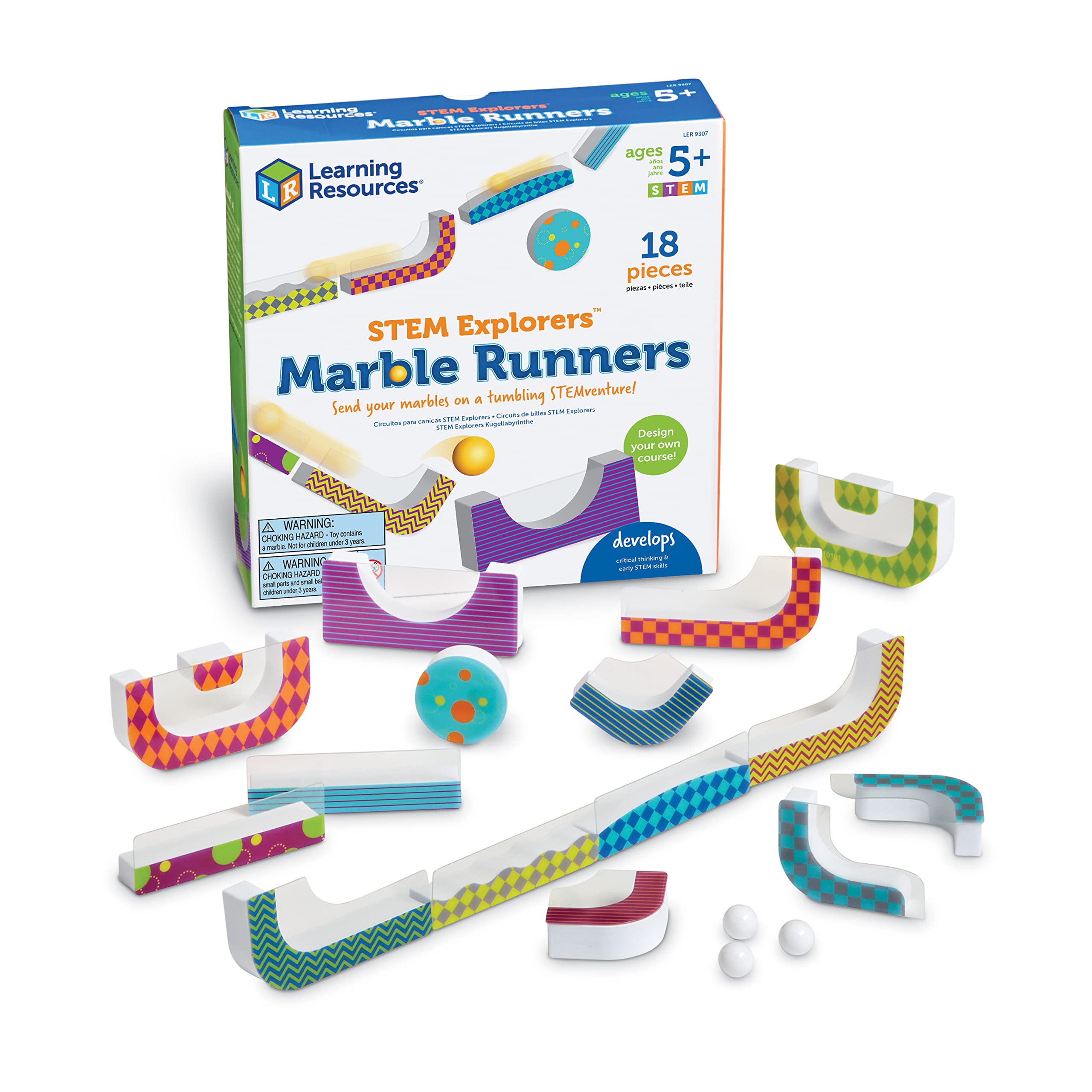 Learning Resources STEM Explorers Marble Runners - 18 Piece Educational Building Set for Kids Ages 5+, Kindergarten STEM Toys with Brain Teaser Games & Activities - Perfect for Classroom Learning & Home Play