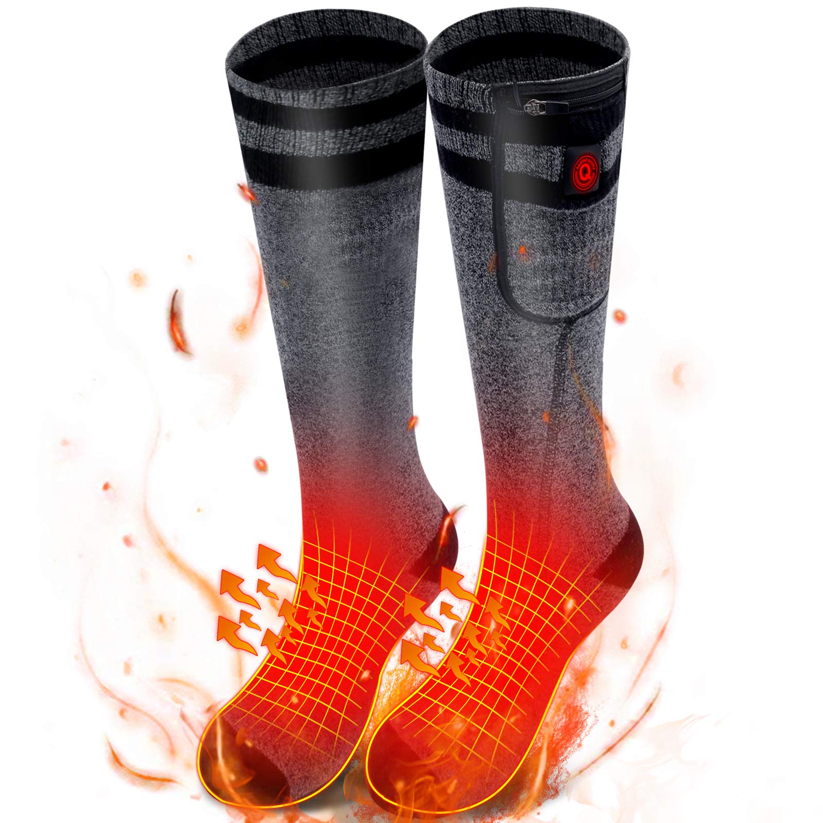 MMlove Rechargeable Heated Socks for Men & Women - 3 Temperature Settings, Thermal Cotton Winter Socks for Outdoor Activities like Hiking, Camping, Cycling - Keep Feet Warm in Cold Weather