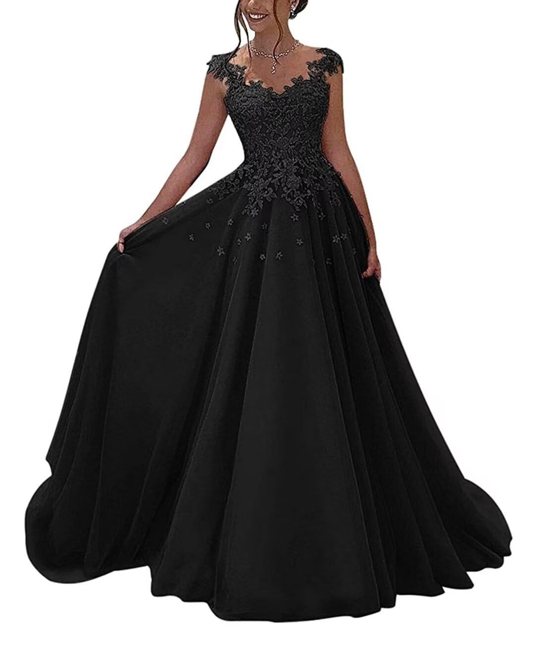 Elegant A-Line Appliques Tulle Prom Dresses for Women - Sleeveless Sweetheart Neckline Formal Gown with Straps | Perfect for Wedding, Party, Homecoming & Special Occasions