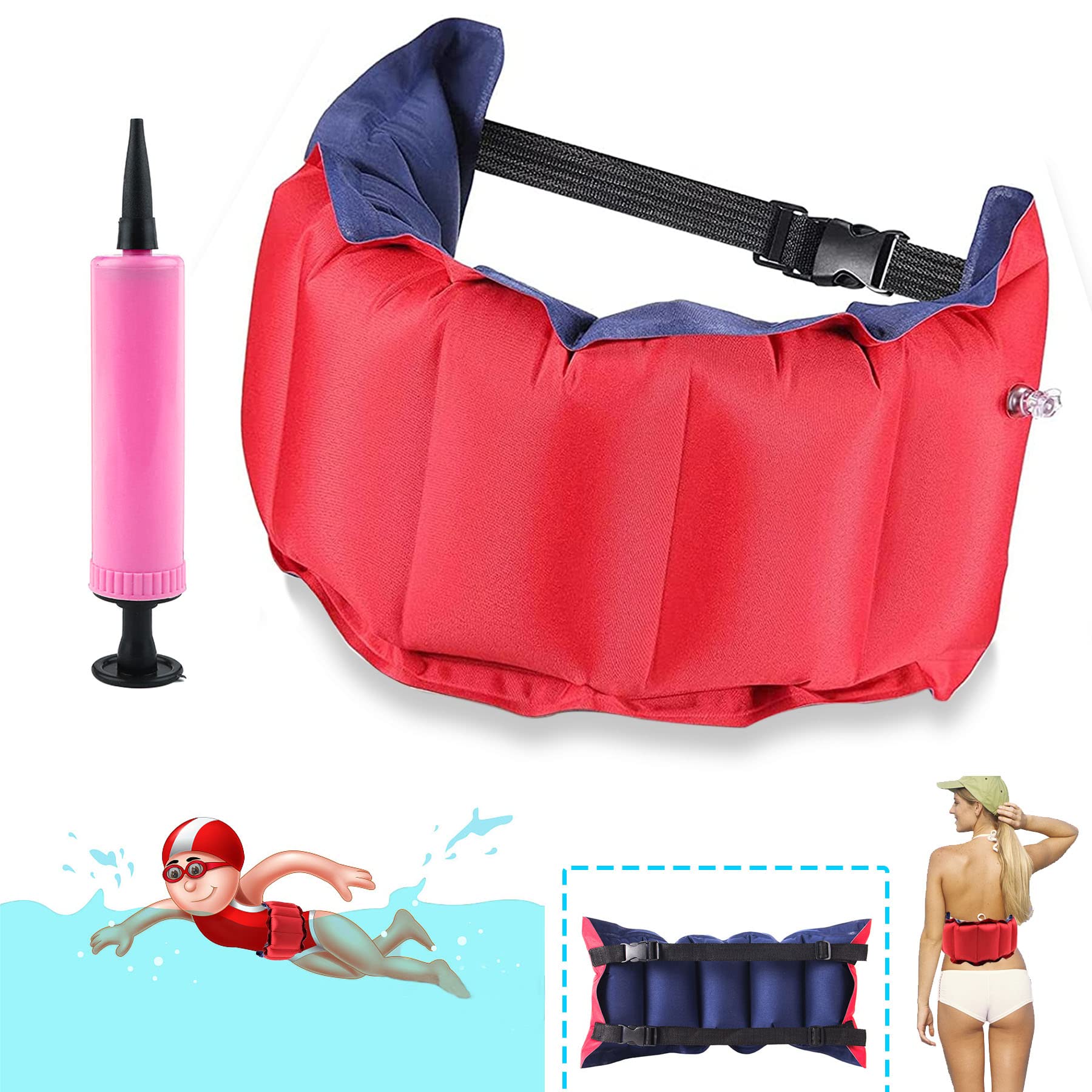 Inflatable Swim Belt for Adults & Kids - Adjustable Waist Floatation Belt for Swimming Beginners, Pool Safety & Water Exercise | Portable Floating Belt for Learning to Swim, Aqua Fitness & Beach Activities