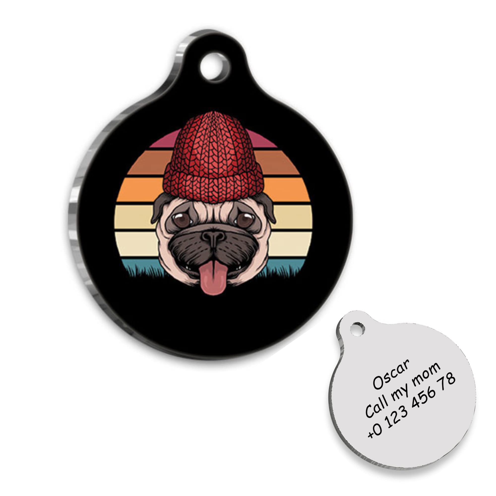 Personalized PUG Dog ID Tag - Custom Engraved Name Tag for Dogs - Durable Pet Collar Tag - Perfect for Identification & Safety | Great for Daily Walks, Travel & Outdoor Adventures
