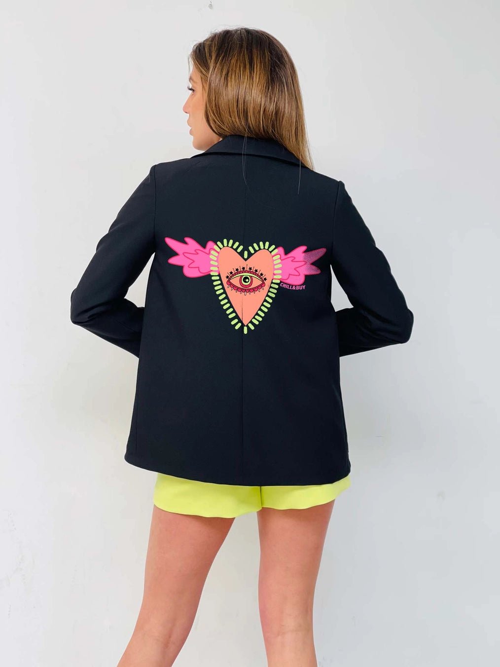 Black Blazer with Heart Wings Design - Classic Elegance & Artistic Touch for Women's Fashion, Office Wear, and Evening Parties