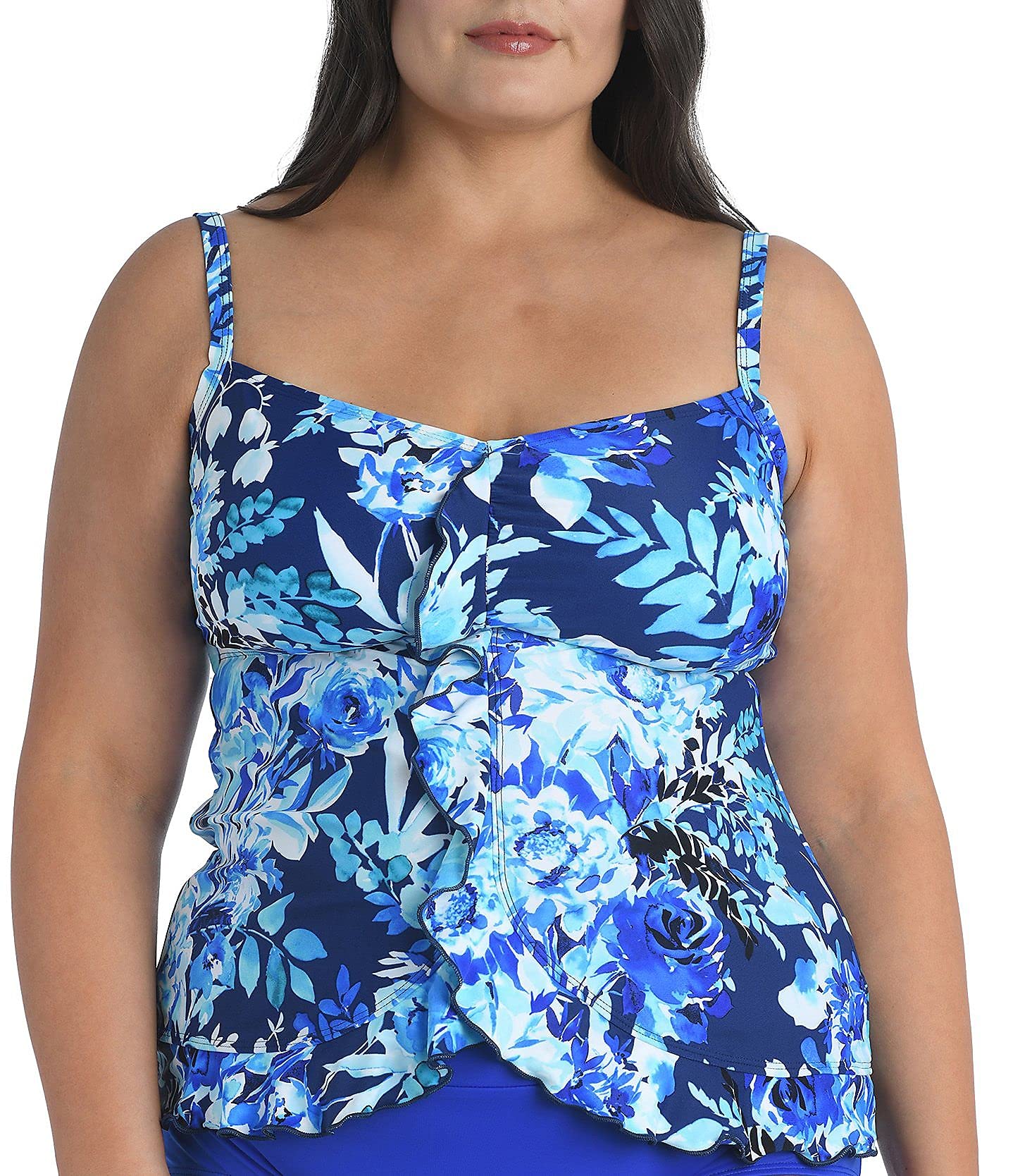 Maxine Of Hollywood Women's Ruffle Front Tankini Swimsuit Top - Sexy Swimwear for Beach & Pool - Perfect for Summer Vacation & Water Activities
