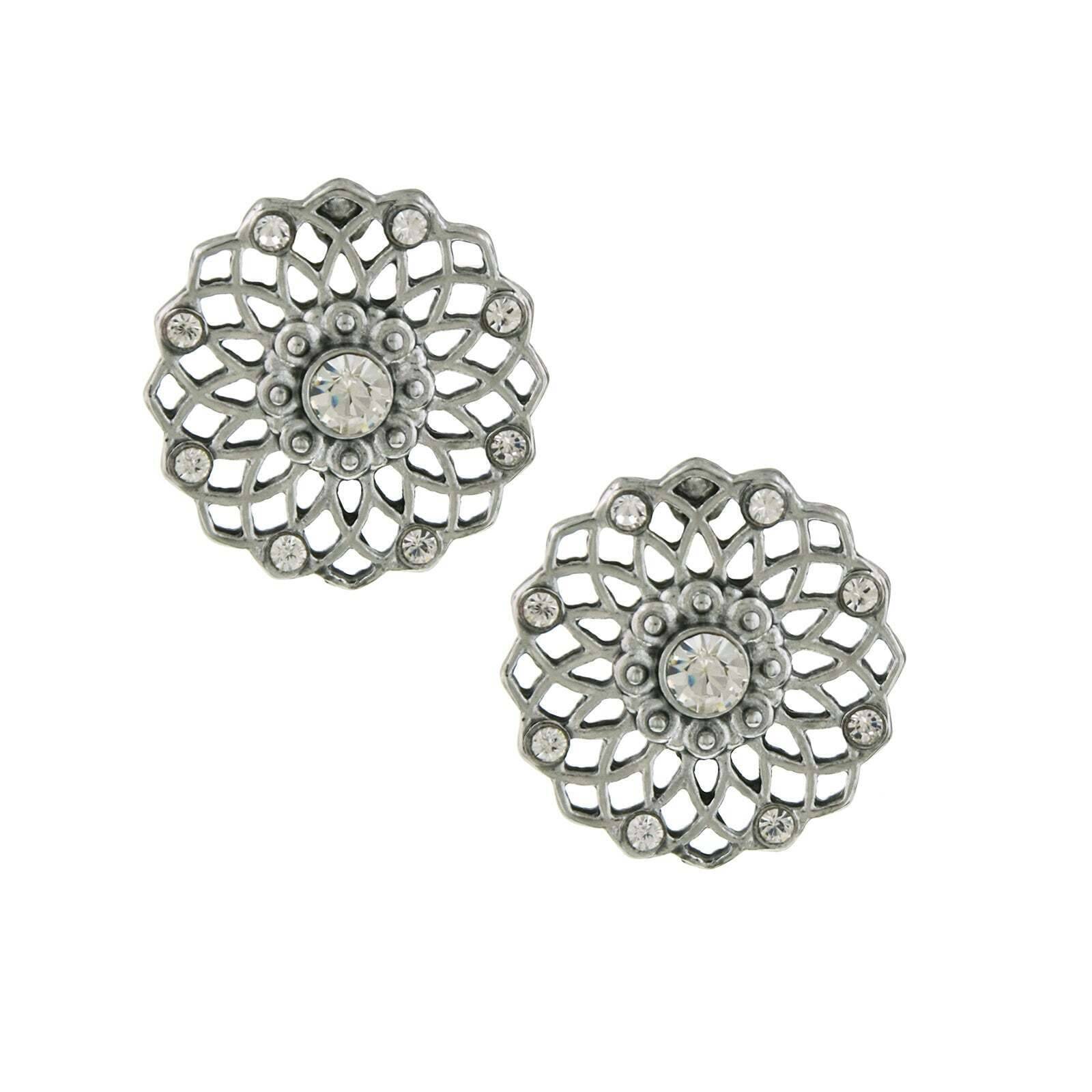 1928 Vintage Crystal Filigree Large Button Earrings for Women - Elegant Dangle Drop Earrings for Party, Wedding & Special Occasions