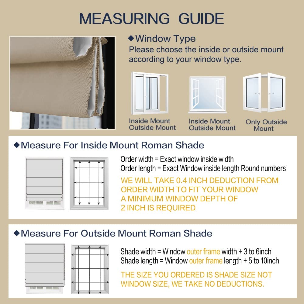 Cordless Roman Shades for Windows - Grey Custom Lined Blackout Window Blinds | Thermal Insulated Washable Fabric | Room Darkening Privacy Shades for Bedroom, Living Room, French Doors & Kitchen | Perfect for Light Control & Energy Efficiency