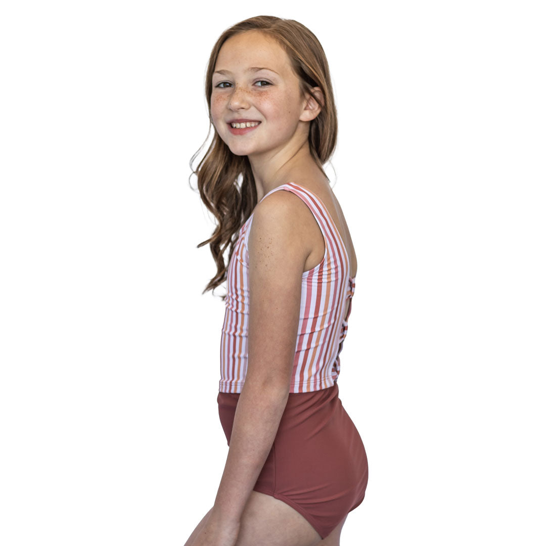 Girls' Triple Bow Back Tankini Top - Stylish Swimwear for Beach, Pool & Summer Vacations