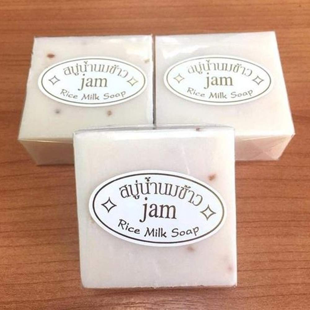 Jam Rice Milk Soap with Collagen for Skin Brightening & Dark Spot Removal (60g) - Gentle Exfoliating Face & Body Cleanser for Glowing Complexion
