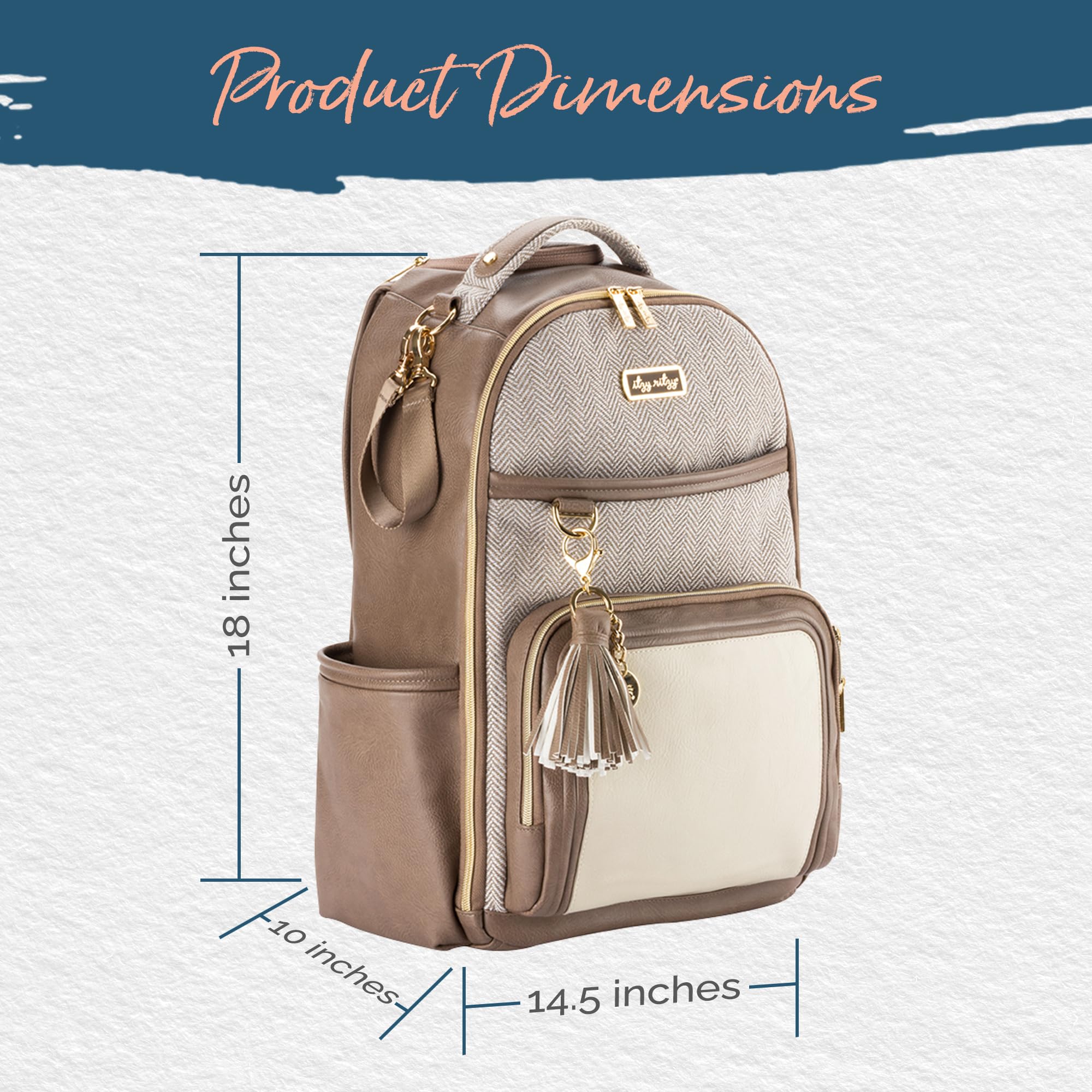 Itzy Ritzy Diaper Bag Backpack - Large Capacity Baby Backpack with 19 Pockets, Changing Pad & Stroller Clips | Comfortable Shoulder Straps | Vanilla Latte | Perfect for Moms, Travel & Daily Use with Baby Essentials
