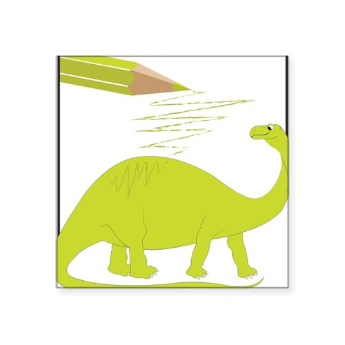 White - Dinosaur Square Sticker 3 X 3