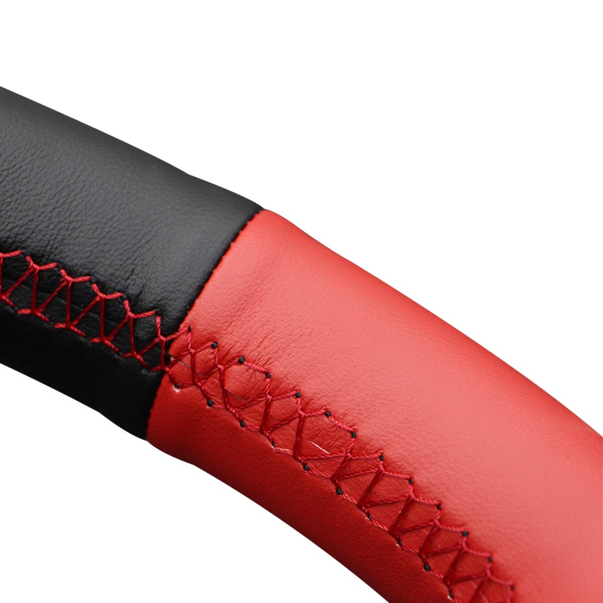 MEWANT DIY Hand Sewing Steering Wheel Cover for Honda Civic 8th Gen 2006-2009 (3-Spoke) - Breathable Red & Black Leather Wrap with Red Stitching - Perfect for Custom Car Interior Upgrade & Comfortable Driving