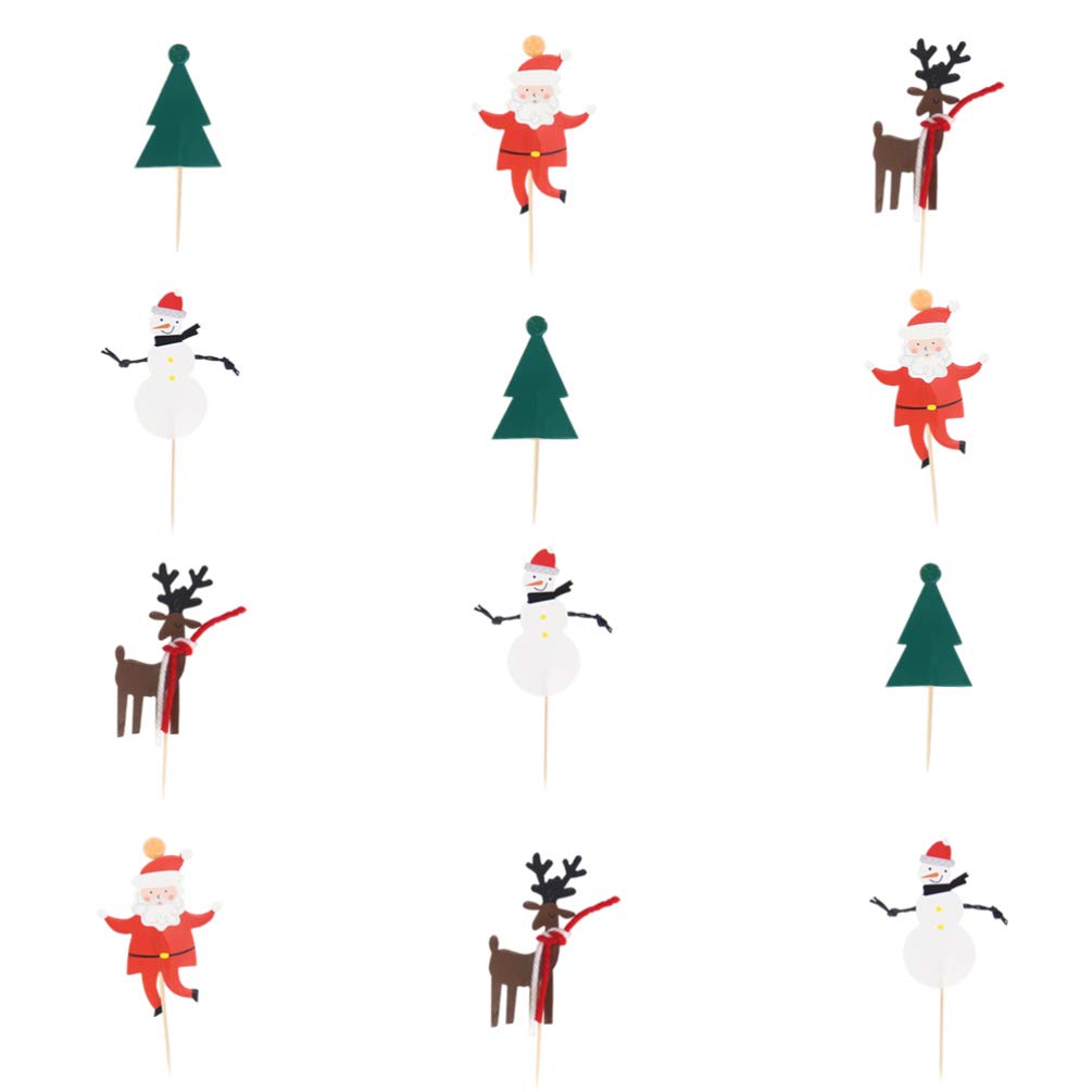 HEMOTON 12 Pcs Christmas Cupcake Toppers - Xmas Cake Decorations, Holiday Dessert Picks for Party Supplies | Perfect for Christmas Baking, Holiday Parties & Festive Dessert Decorating