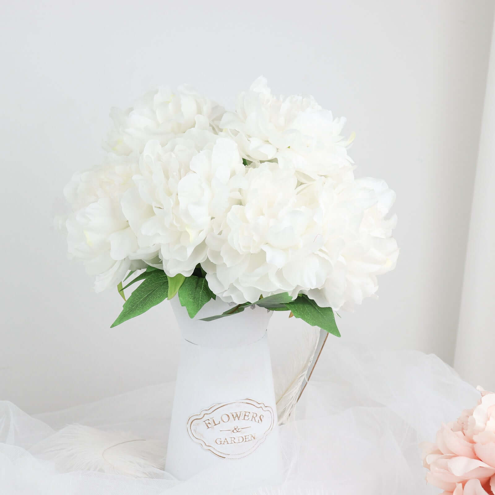 2 Bushes 17 White Artificial Silk Peony Flower Bouquets - Real Touch Peonies Spray for Wedding Centerpieces, Home Decor, and Event Arrangements