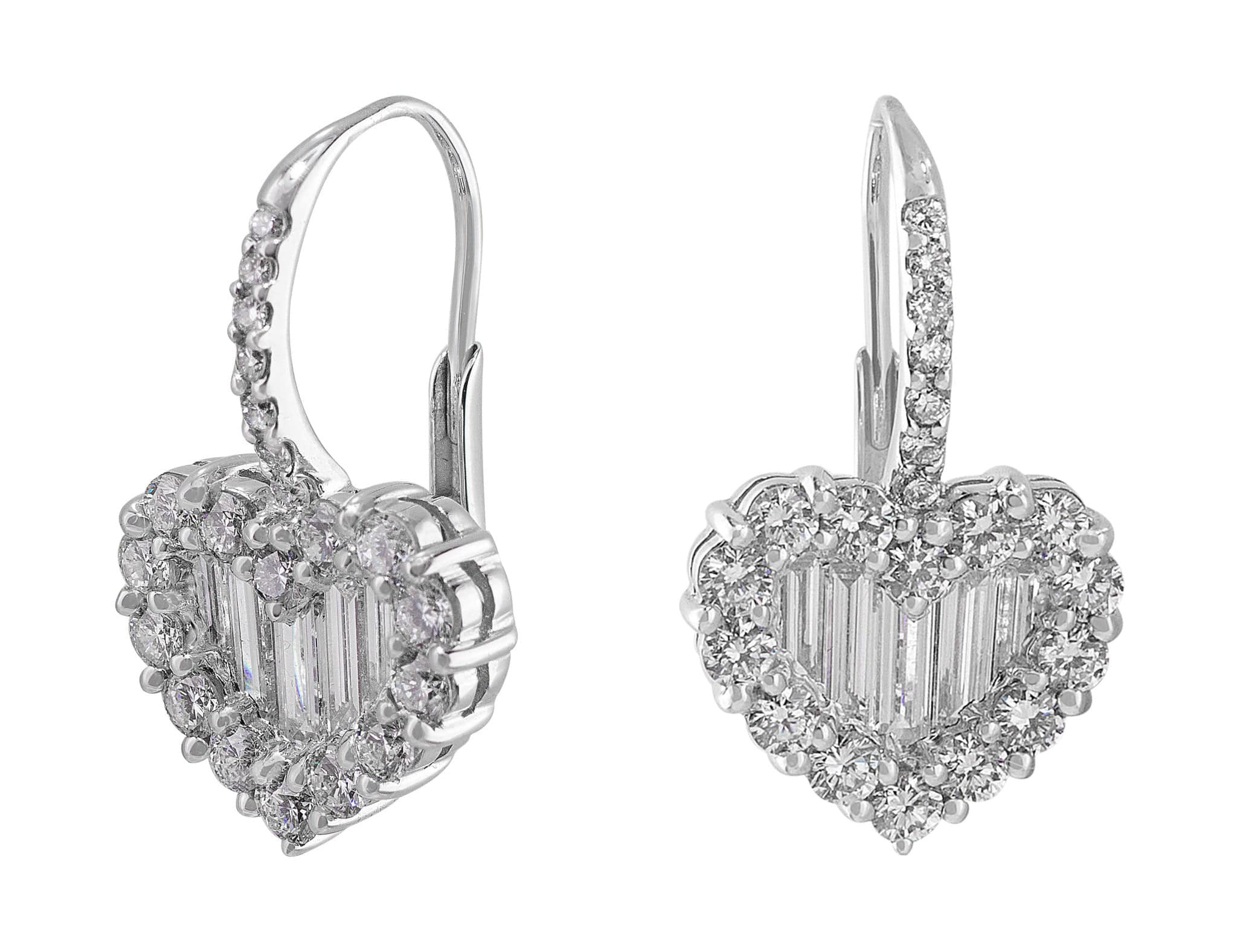18K White Gold Diamond Heart Earrings for Women - Elegant Valentine's Day Gift, Anniversary Jewelry, Wedding Party Accessories
