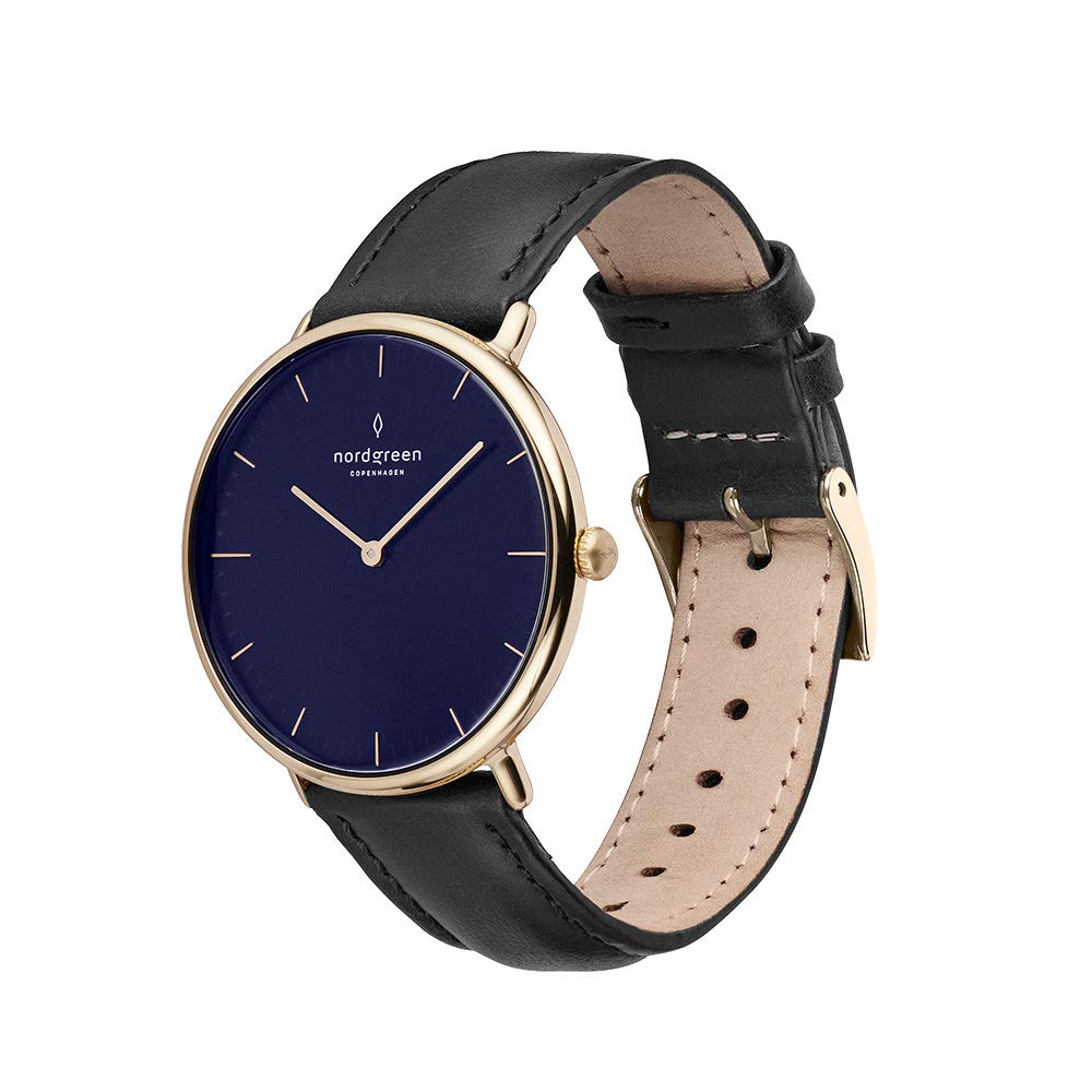 Nordgreen Native Scandinavian Gold Watch with Black Dial - Interchangeable Straps for Men & Women | Elegant Minimalist Timepiece for Office, Formal Events & Everyday Wear
