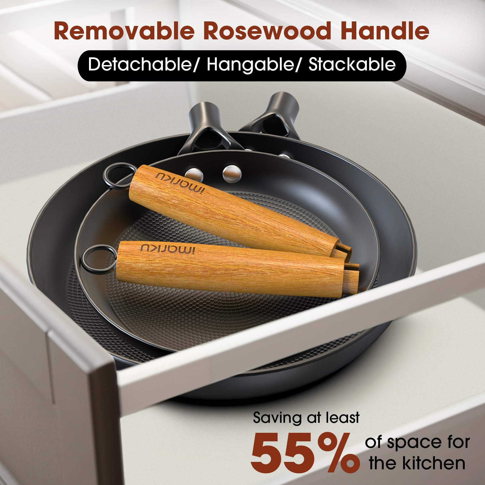 **Imarku Non Stick Frying Pan Set - 8, 10 & 12 Inch Professional Cast Iron Skillet, Dishwasher Safe, Detachable Handle, Perfect for Christmas Gifts - Ideal for Sautéing, Frying & Cooking Family Meals**