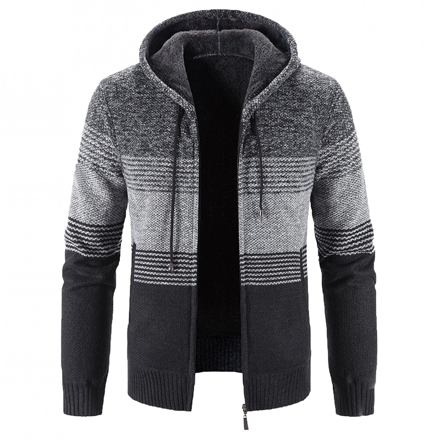 Men's Knitted Cardigan Sweater - Color Block Full Zip Hooded Jacket | Athletic Hoodie for Casual Wear & Outdoor Activities