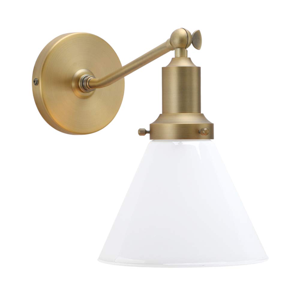 Vintage Industrial Wall Sconce Light Fixture - Permo Single Slope Pole Mount with Funnel Flared Milk White Glass Shade - Perfect for Farmhouse, Loft & Industrial Decor Lighting