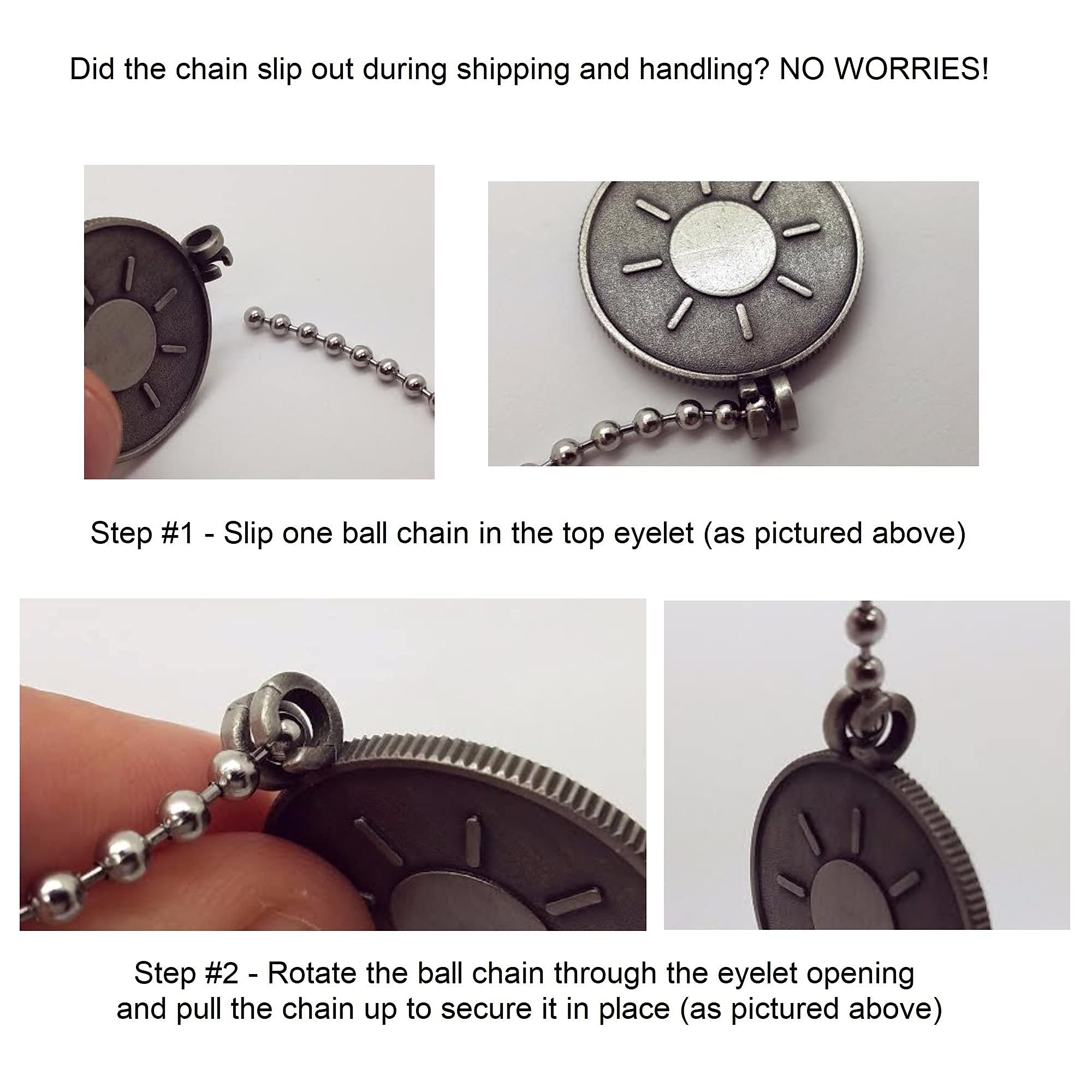 12 Inch Ceiling Fan Pull Chain Extender with Ball Chain Connector - Set of 2 Brushed Nickel Camo Pull Chains for Ceiling Fans & Lights - Perfect for Bedroom, Living Room & Outdoor Patio Fans