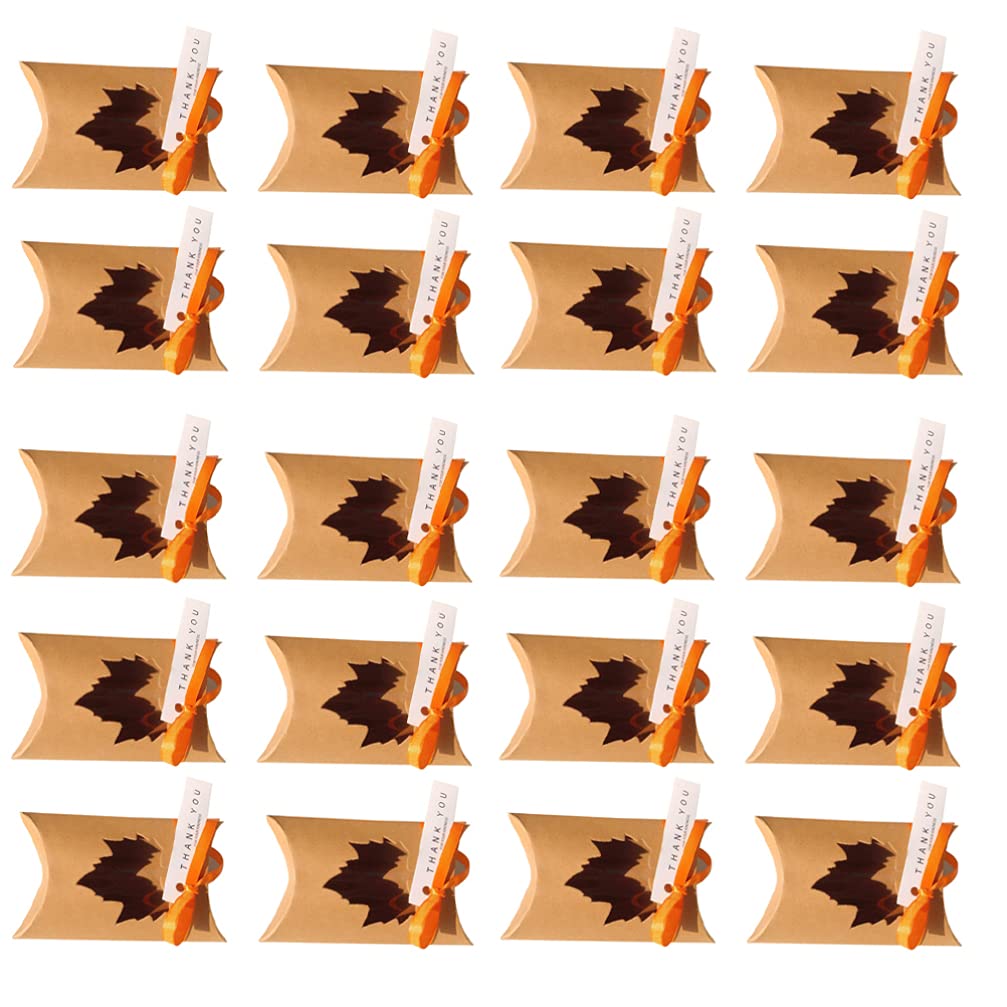 Amosfun Thanksgiving Candy Boxes - 20pcs Party Favor Bags with 20 Gift Tags & 20 Ribbons for Holiday Celebrations, Classroom Treats, and Thanksgiving Party Favors