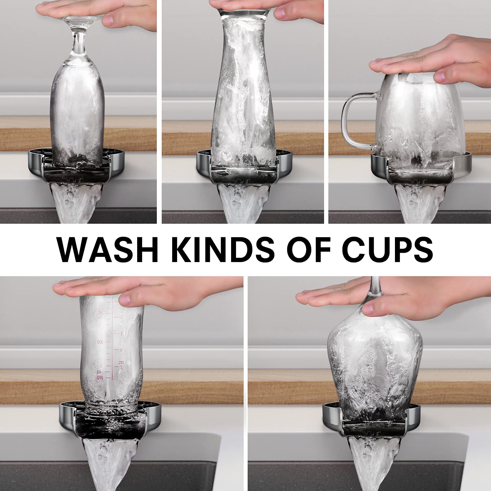 Premium Stainless Steel Glass Rinser for Kitchen Sinks - Chrome Bottle Washer for Bar & Home Use | Durable Sink Faucet Cup Cleaner | Essential Kitchen Sink Accessories | Perfect for Washing Wine Glasses, Baby Bottles & Coffee Mugs