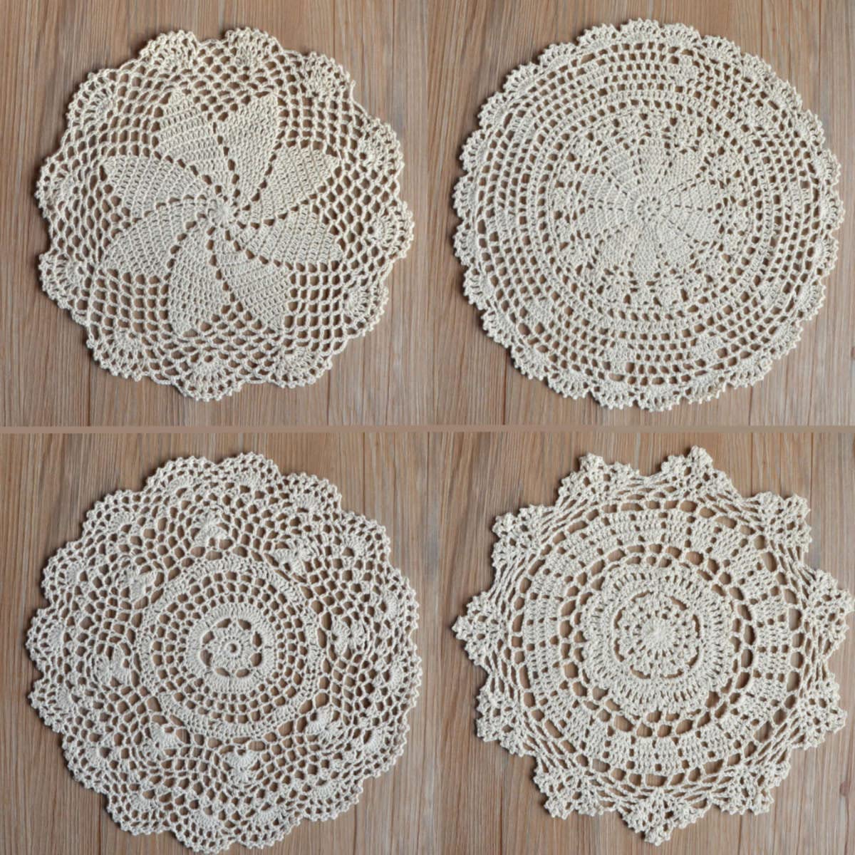 Handmade Crochet Round Lace Doilies - Set of 4, 12 Inch Vintage Table Placemats for Dining, Coffee Tables, and Home Decor - Perfect for Weddings, Tea Parties & Vintage Style Decorations