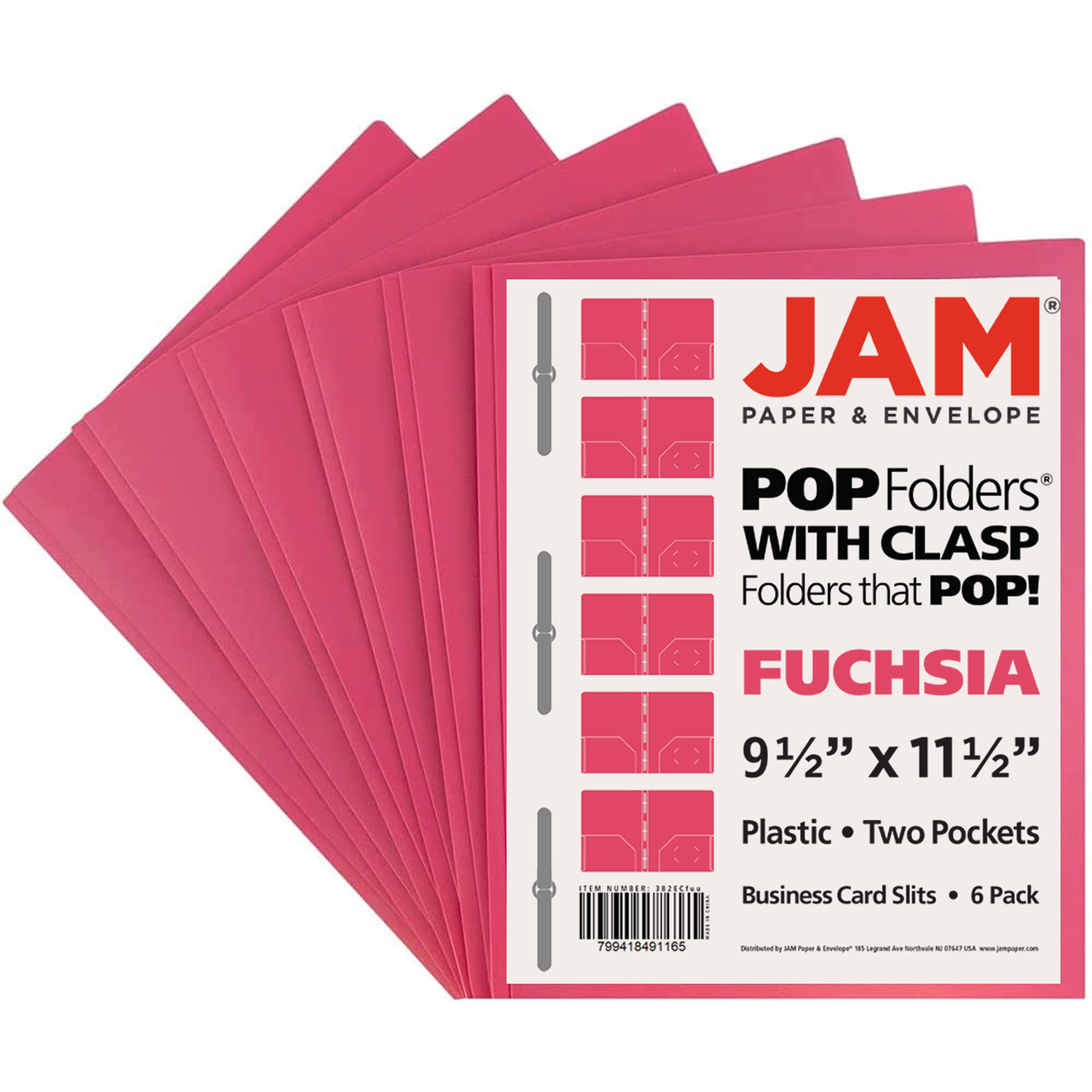 JAM PAPER Plastic Color POP Folders - 2 Pocket Durable Folders with Metal Prongs Fastener Clasps - Fuchsia Hot Pink - 6/Pack - Perfect for School, Office & Home Organization