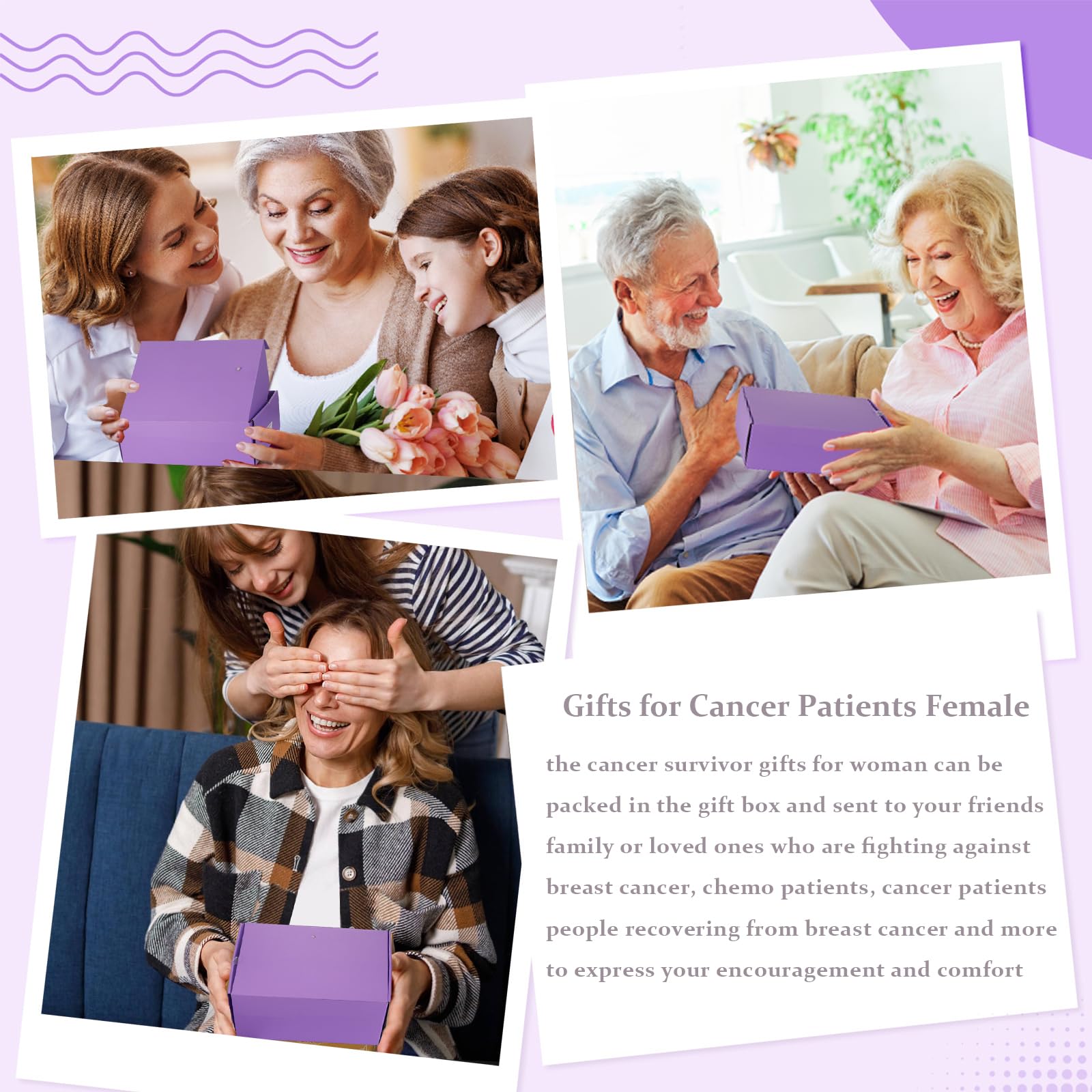 **Ursa Major Cancer Care Gift Set for Women - 3PCS Chemo Comfort Package with Socks, Get Well Soon Card & Tote Bag - Thoughtful Breast Cancer Support Gifts (Purple) - Perfect for Hospital Visits, Recovery & Encouragement**