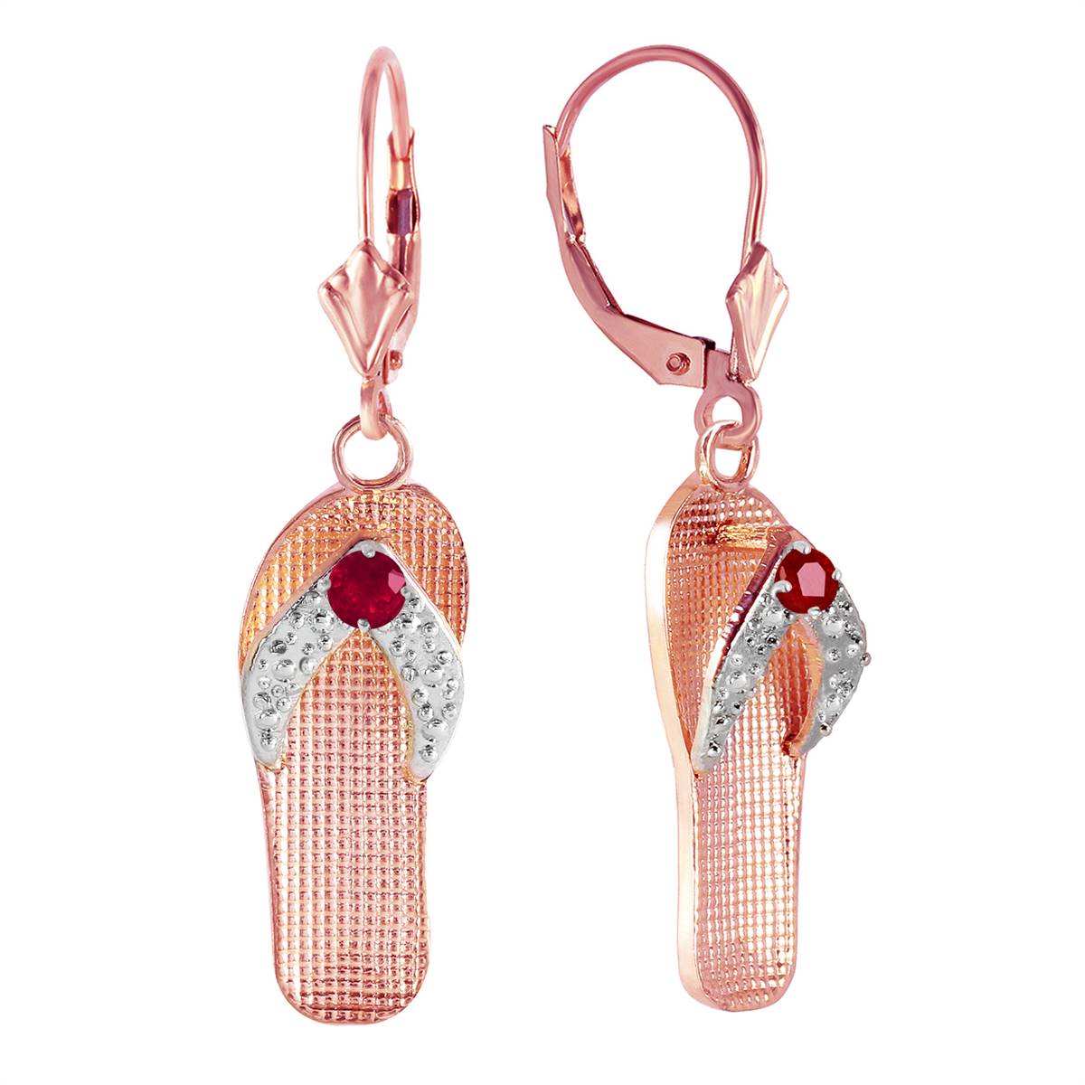 0.3 Carat 14K Solid Rose Gold Shoes Leverback Earrings with Natural Ruby - Elegant Jewelry for Women, Perfect for Parties, Weddings & Special Occasions