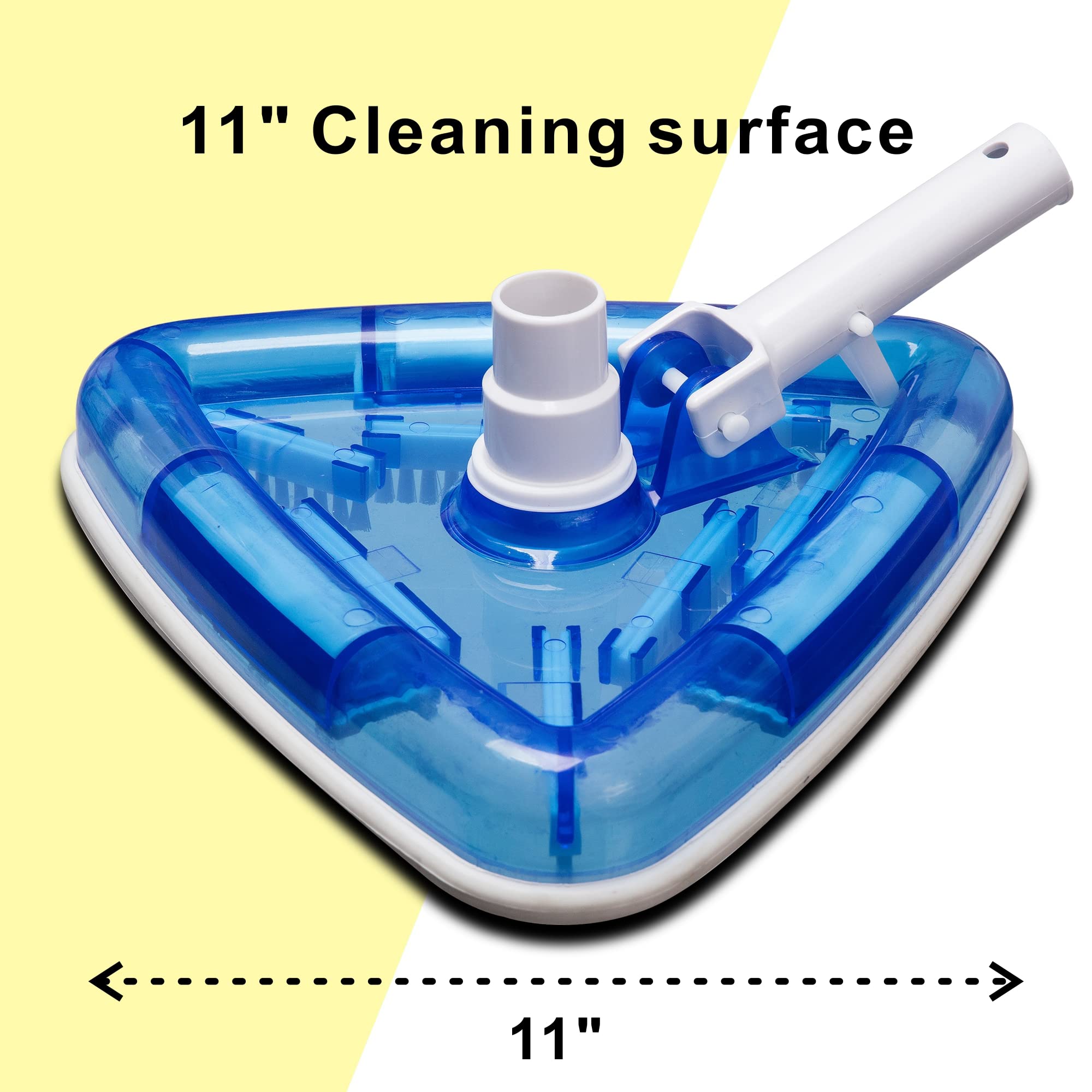 Triangular Weighted Pool Vacuum Head with Swivel Hose Connection & EZ Clip Handle - Transparent Swimming Pool Cleaner Brush for Efficient Bottom Cleaning | Perfect for In-Ground & Above Ground Pools