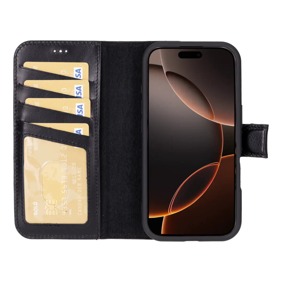 Premium Black Leather Wallet Case for iPhone 16 Pro - RFID Blocking & Card Slots - Perfect for Everyday Use, Travel & Business
