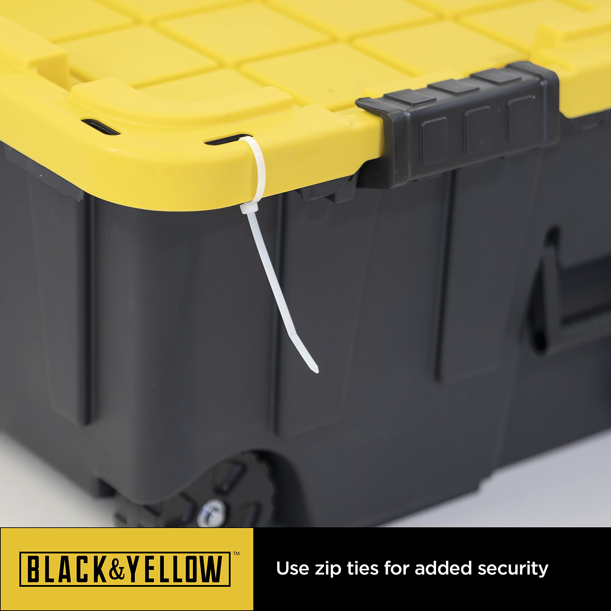 CX BLACK & YELLOW® 20-Gallon Heavy Duty Storage Footlocker with Snap-Tight Lid - 13.4”H x 18.2”W x 32.3”D Weatherproof Stackable Tote Bin - Ideal for Garage Organization, Camping Gear Storage & Military Footlocker Use [4-Pack]