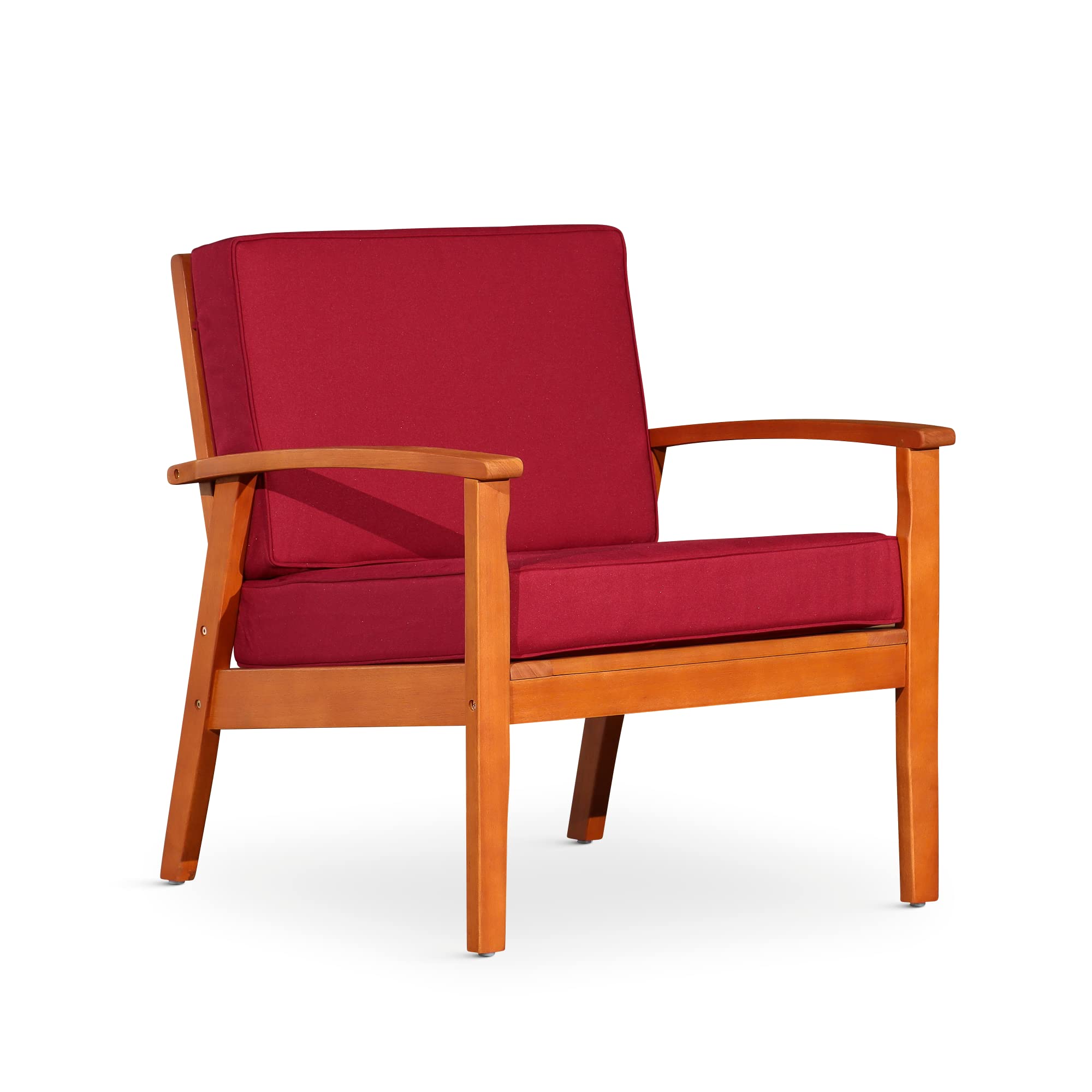 DTY Outdoor Living Longs Peak Deep Seat Eucalyptus Chair - Natural Oil Finish, Burgundy Cushions | Patio Furniture for Backyard, Garden & Poolside Relaxation