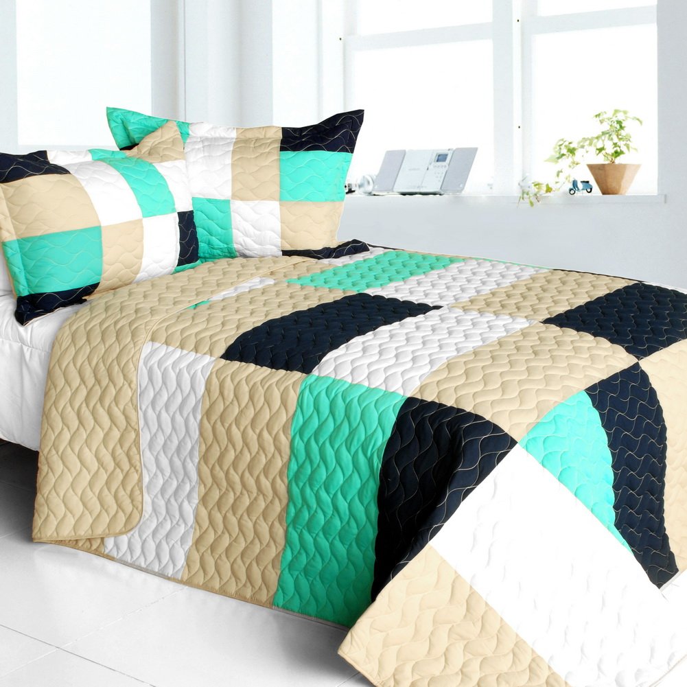 So Dance Vermicelli-Quilted Patchwork Geometric Quilt Set Full/Queen Size - Stylish & Comfortable Bedding for Modern Bedroom Decor