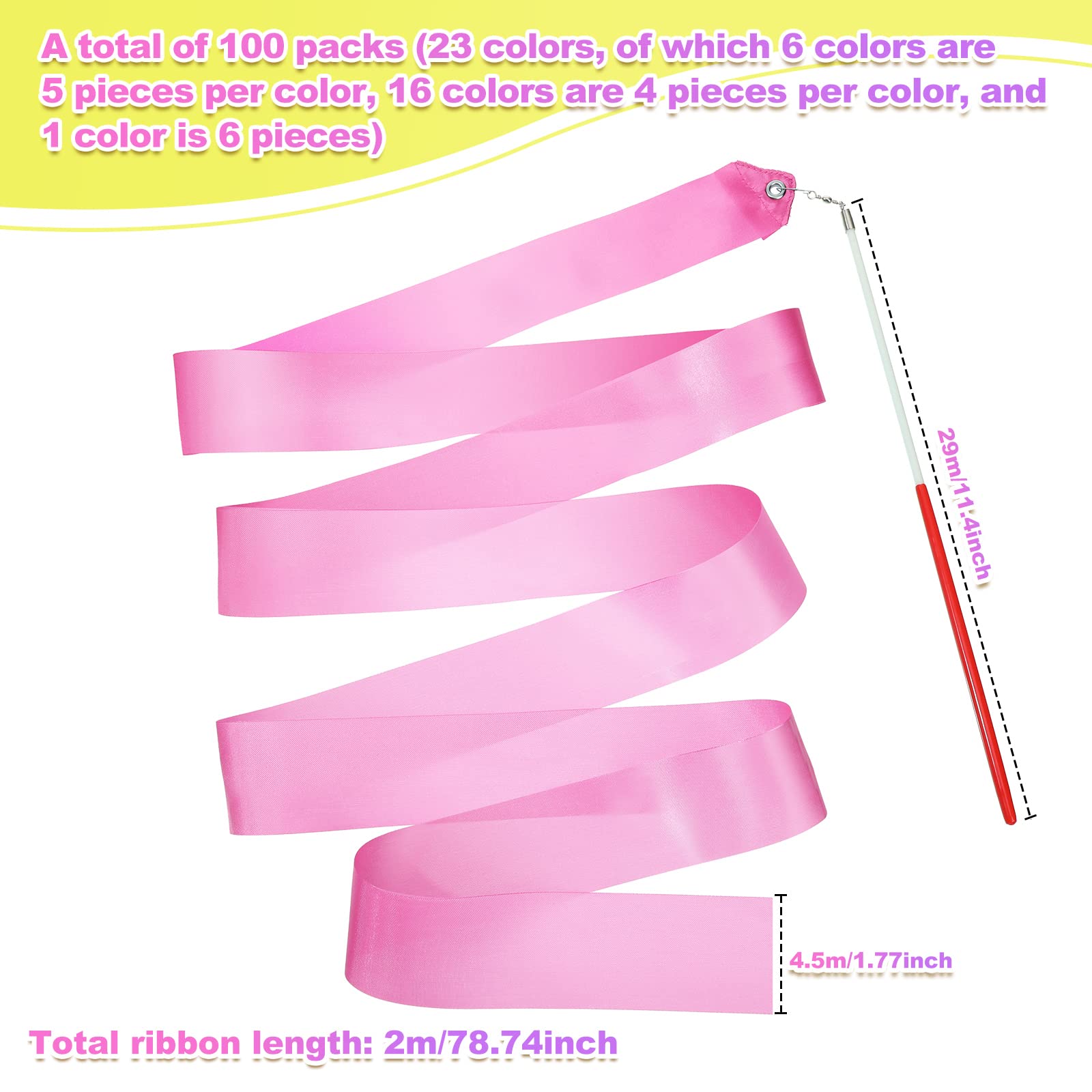Yilloog 78.7 Inch Gymnastics Ribbon Dancing Wands - Rainbow Artistic Streamers for Twirling & Dance Performances | Perfect for Birthday Party Decorations, Girls Games & Gymnastics Practice | Great for Dance Recitals, Birthday Celebrations & Outdoor Play