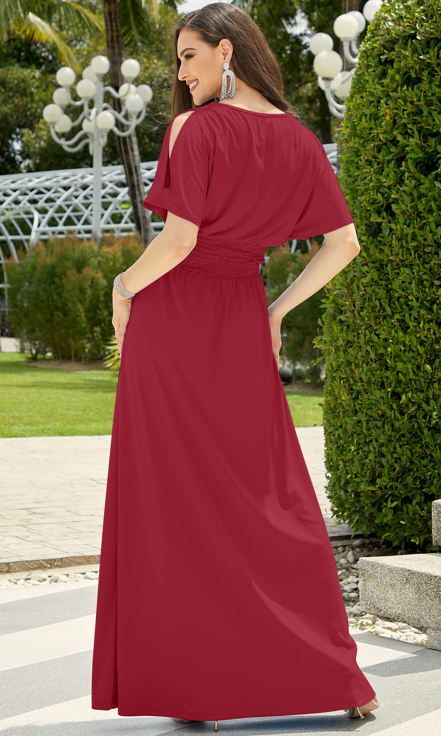 Elegant Women's Split Sleeves Smocked Cocktail Long Maxi Dress for Evening Parties, Weddings & Special Occasions