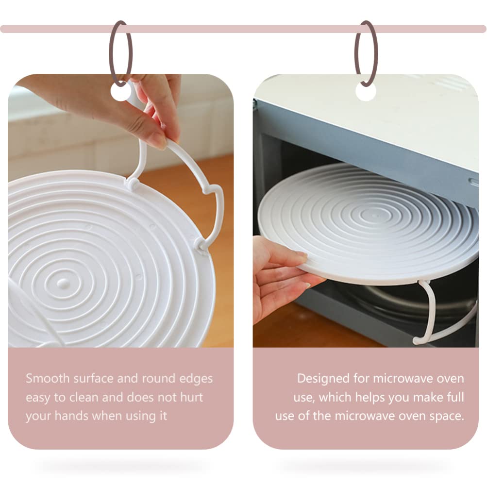 SOLUSTRE Foldable Microwave Plate Stacker - Plastic Steaming Tray Rack with Handle, Dish Stand Organizer for Kitchen, Cooking & Baking Accessories (White) - Perfect for Microwave Storage, Dish Drying & Countertop Organization