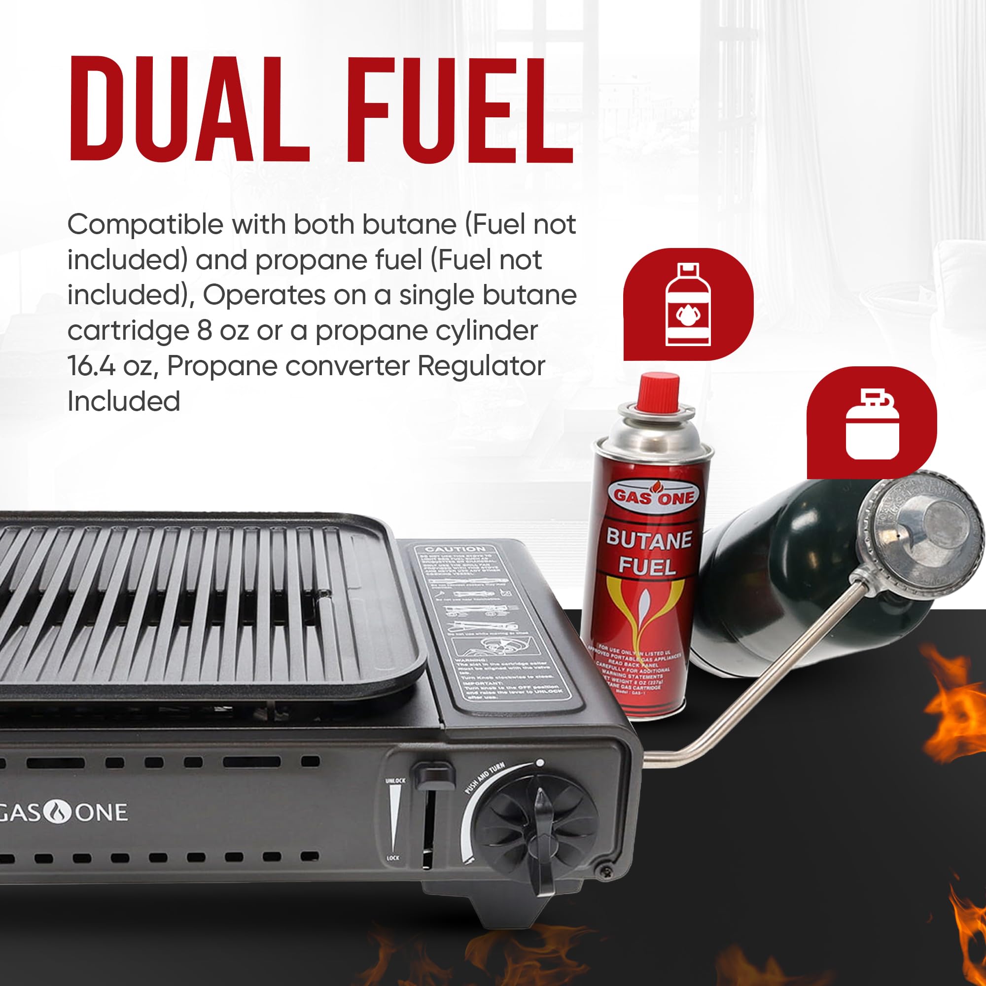 GasOne GS-2400P Dual Fuel Portable Camping Stove - Propane & Butane Compatible Outdoor Grill with Carrying Case - Perfect for Backpacking, Picnics & Emergency Cooking
