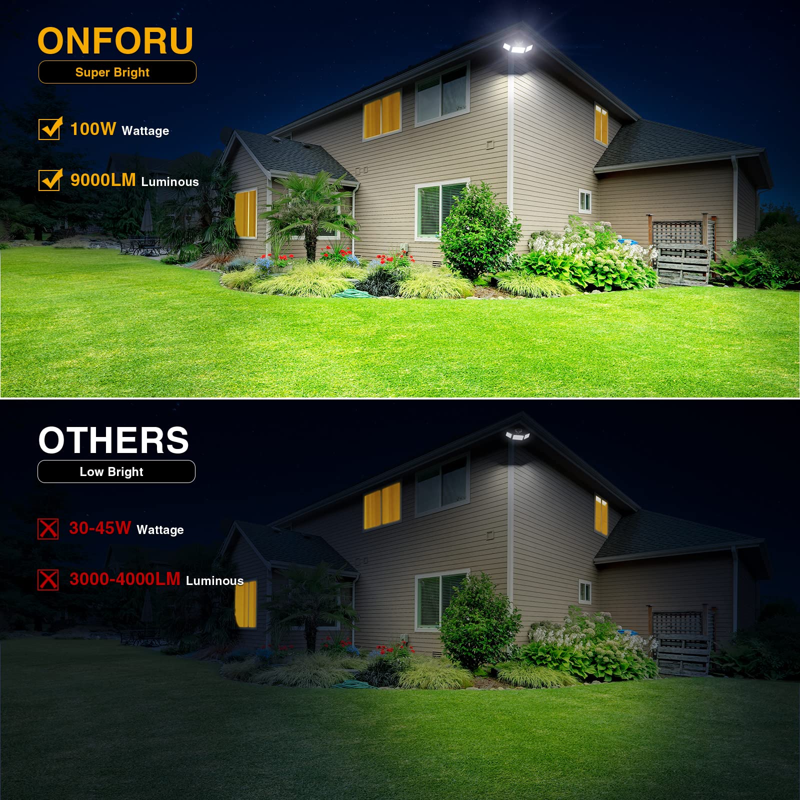 Onforu 60W & 100W LED Dusk to Dawn Security Lights - 6000LM-9000LM Outdoor Flood Lights with Photocell Sensor, IP65 Waterproof, 3 Adjustable Heads for Garage, Patio, Yard & Driveway Lighting