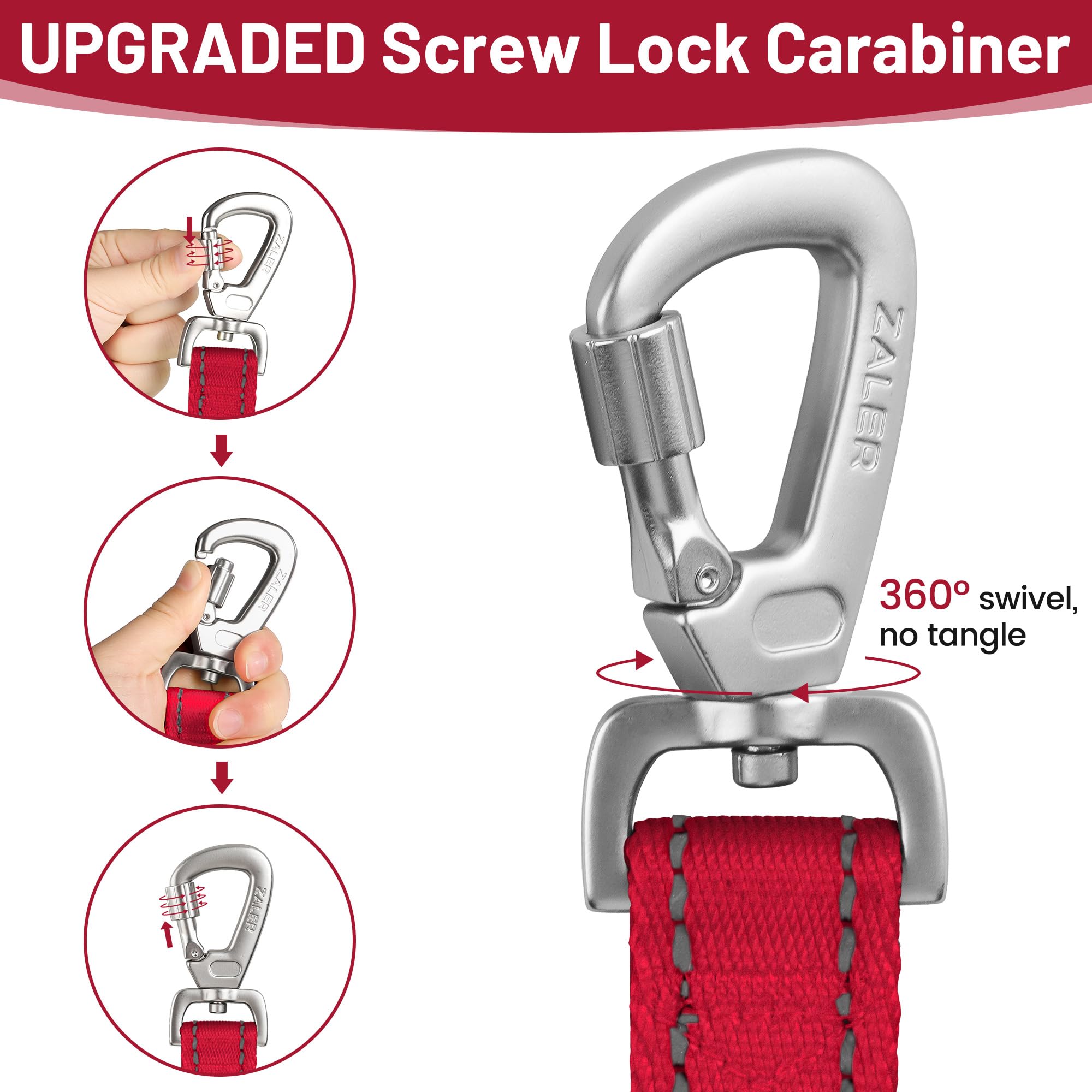 ZALER 2 ft Reflective Nylon Dog Leash with Padded Handle & Carabiner Clip - Heavy Duty 24 Inch Pet Lead for Large & Medium Dogs - Perfect for Walking, Running & Nighttime Safety (Red)