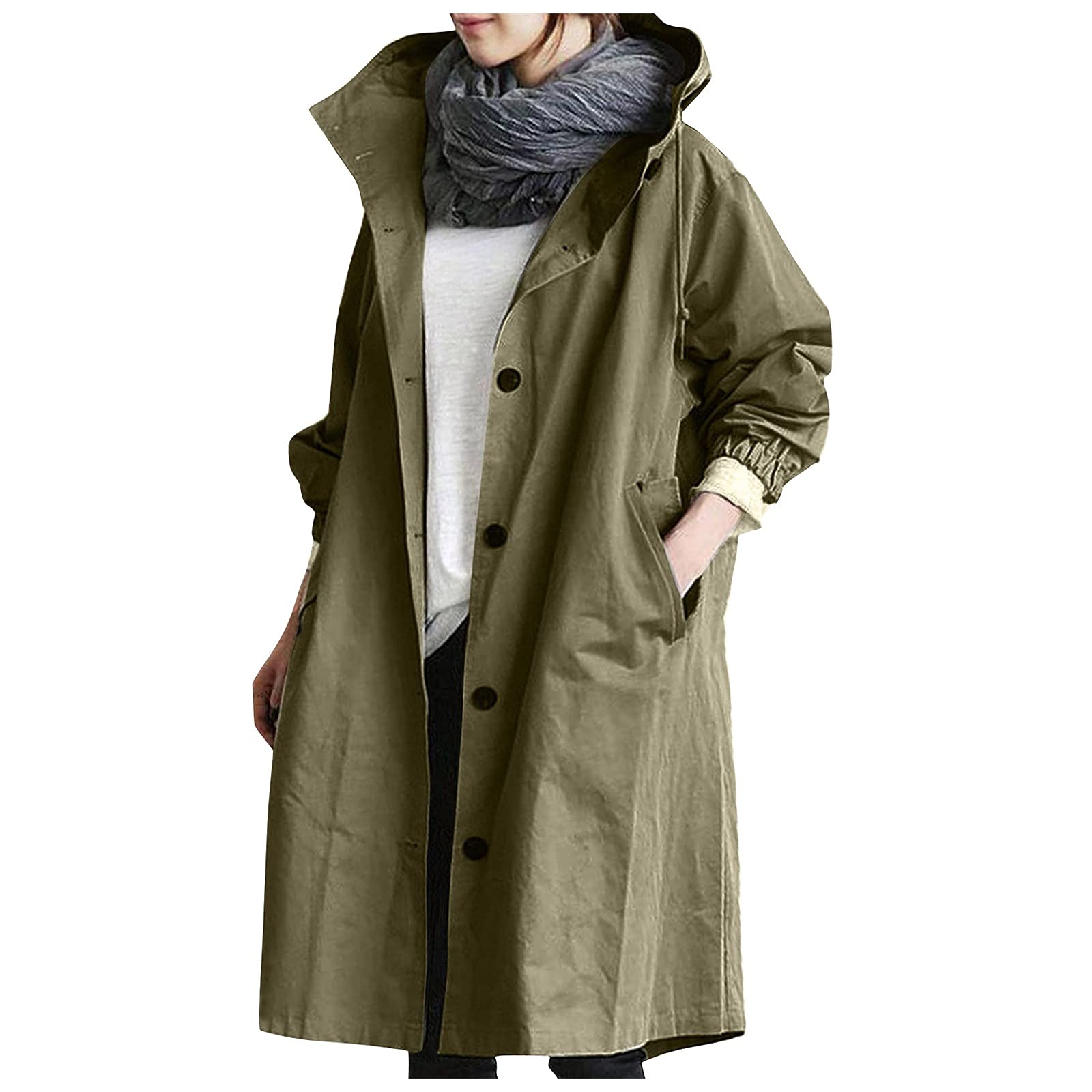 Women's Elegant Oversized Trench Coat - Waterproof Rain Jacket with Hood for Winter, Loose Fit Windbreaker for Comfortable Outwear | Perfect for Casual Wear, Office & Outdoor Activities