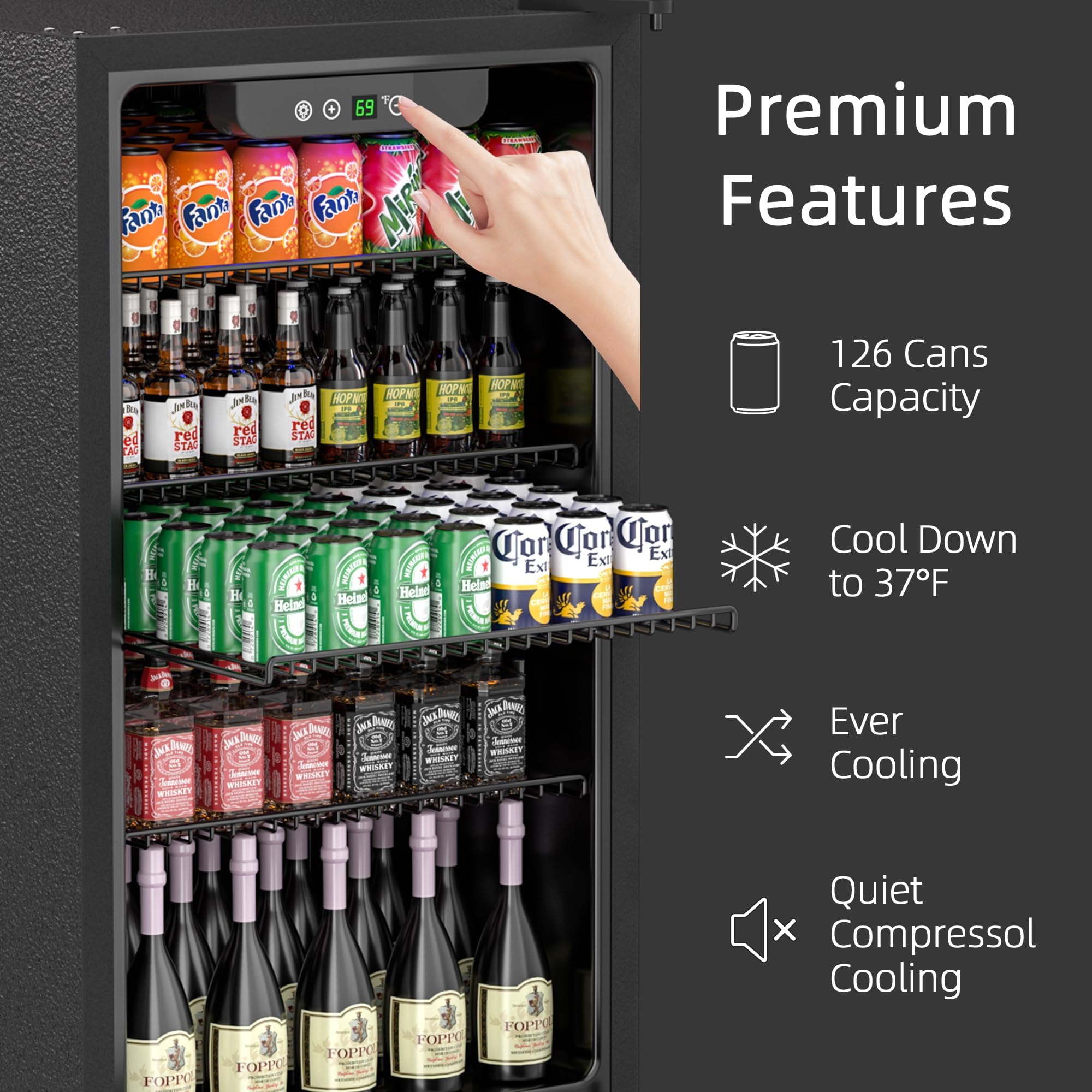 Compact 3.2 Cu Ft Freestanding Beverage Refrigerator - 126 Can Capacity Mini Fridge with Glass Door for Soda, Beer & Wine - Adjustable Shelves Under Counter Small Fridge - Perfect for Home Bars, Offices, and Dorm Rooms