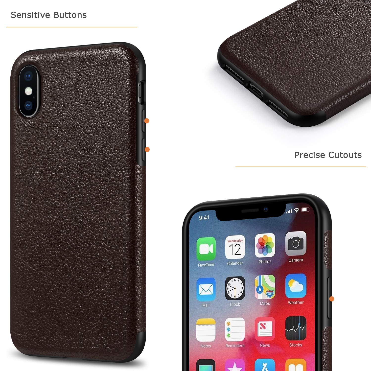 Premium Slim Fit Leather & TPU Case for iPhone Xs Max - Durable Protection, Stylish Brown Cover - Perfect for Work, Travel, and Everyday Use